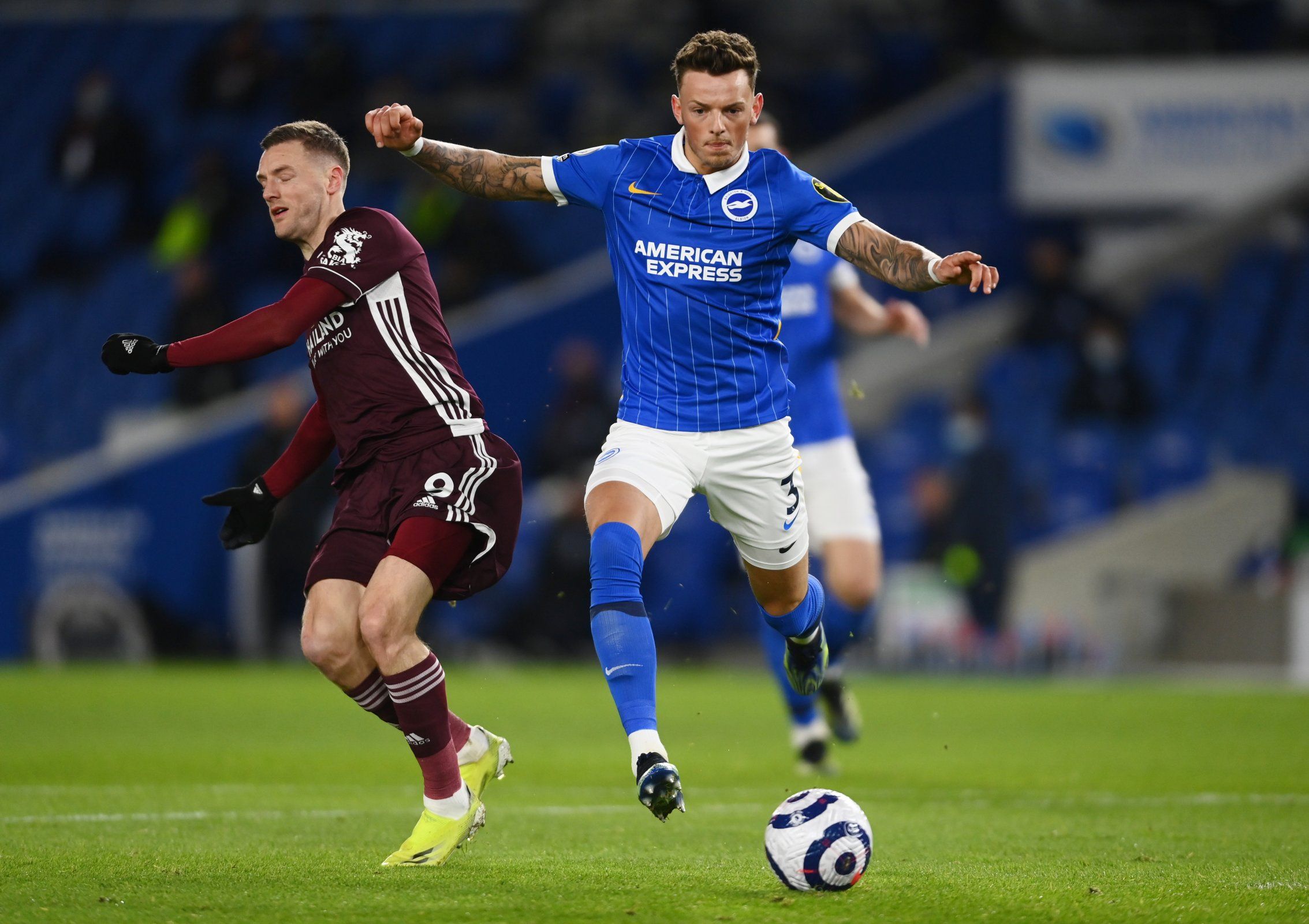 brighton defender ben white in action against leicester city in the premier league