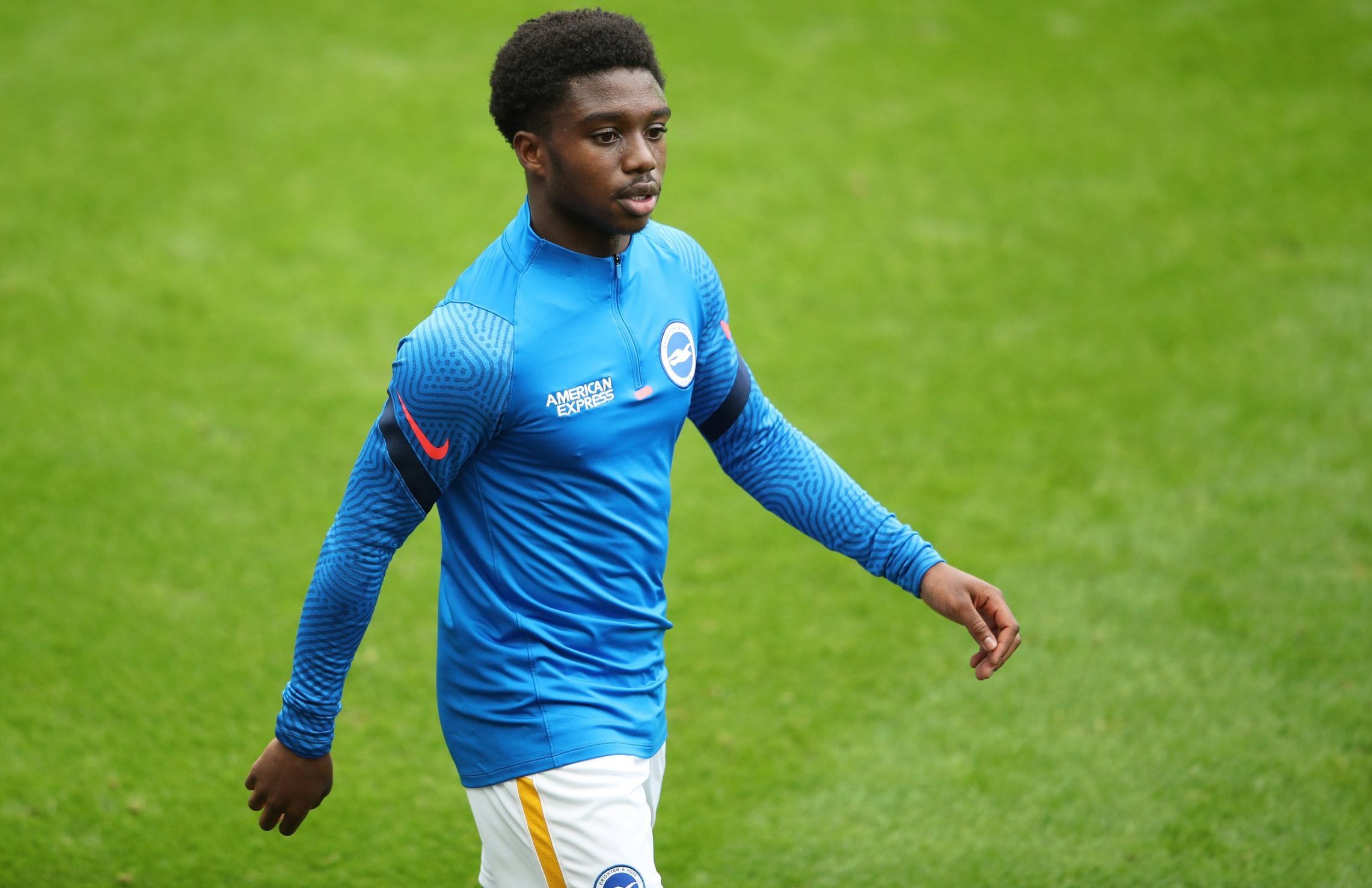 brighton defender tariq lamptey during warm up against newcastle in the premier league