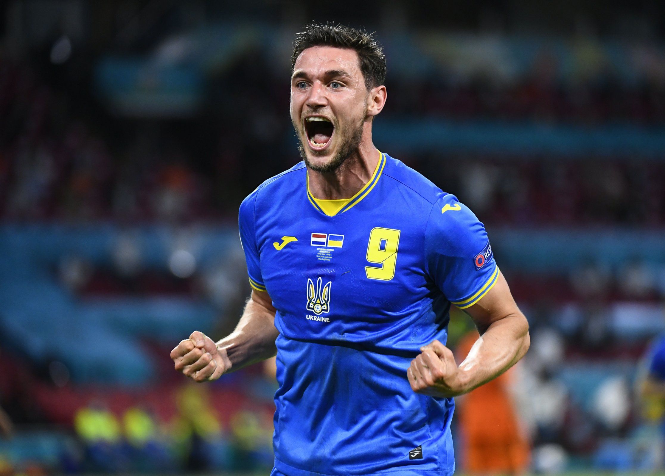 ukraine striker roman yaremchuk celebrates scoring against netherlands at euro 2020