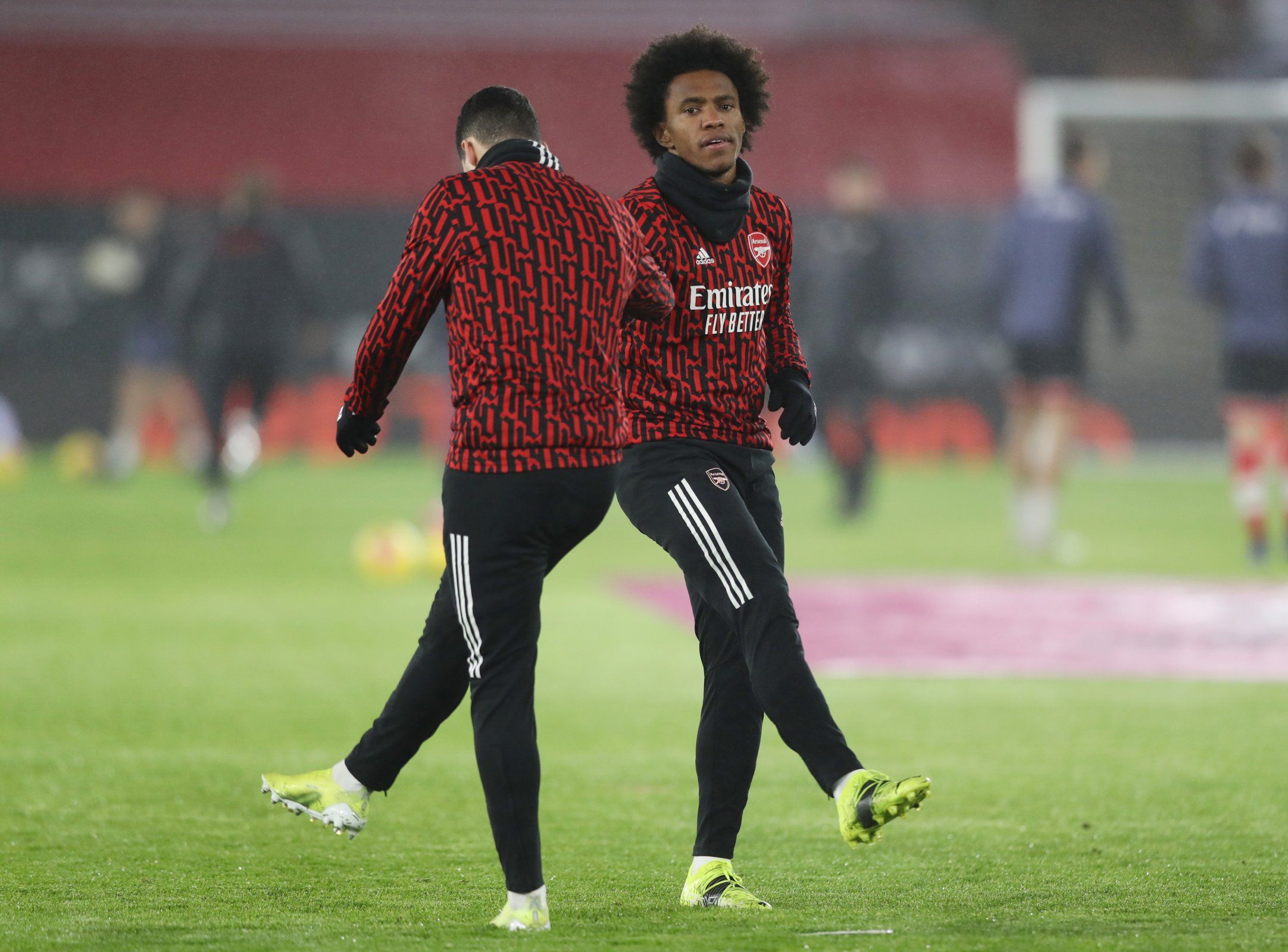 arsenal winger willian during warm-up against southampton premier league