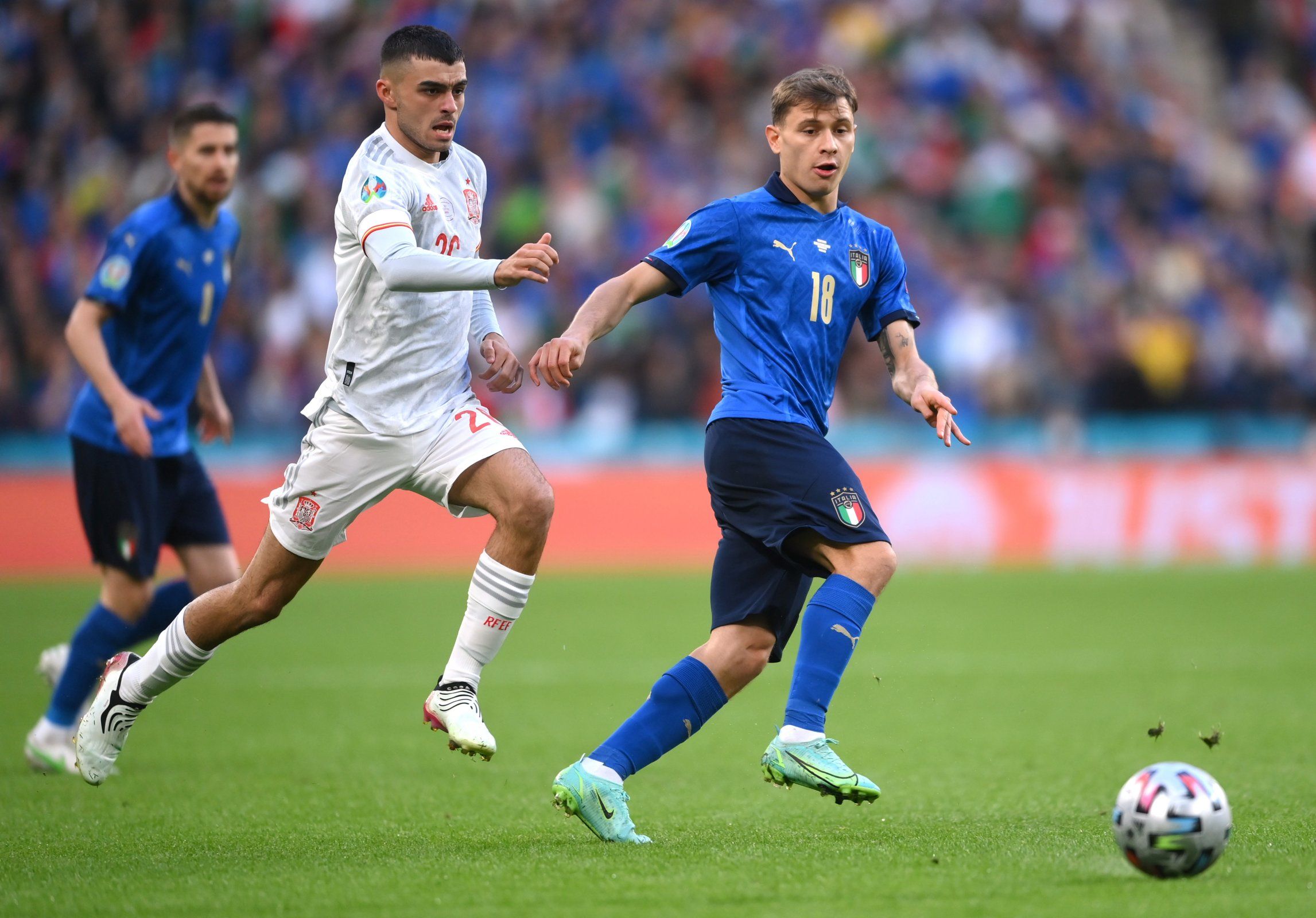 italy midfielder nicolo barella in action against spain euro 2020 semi final
