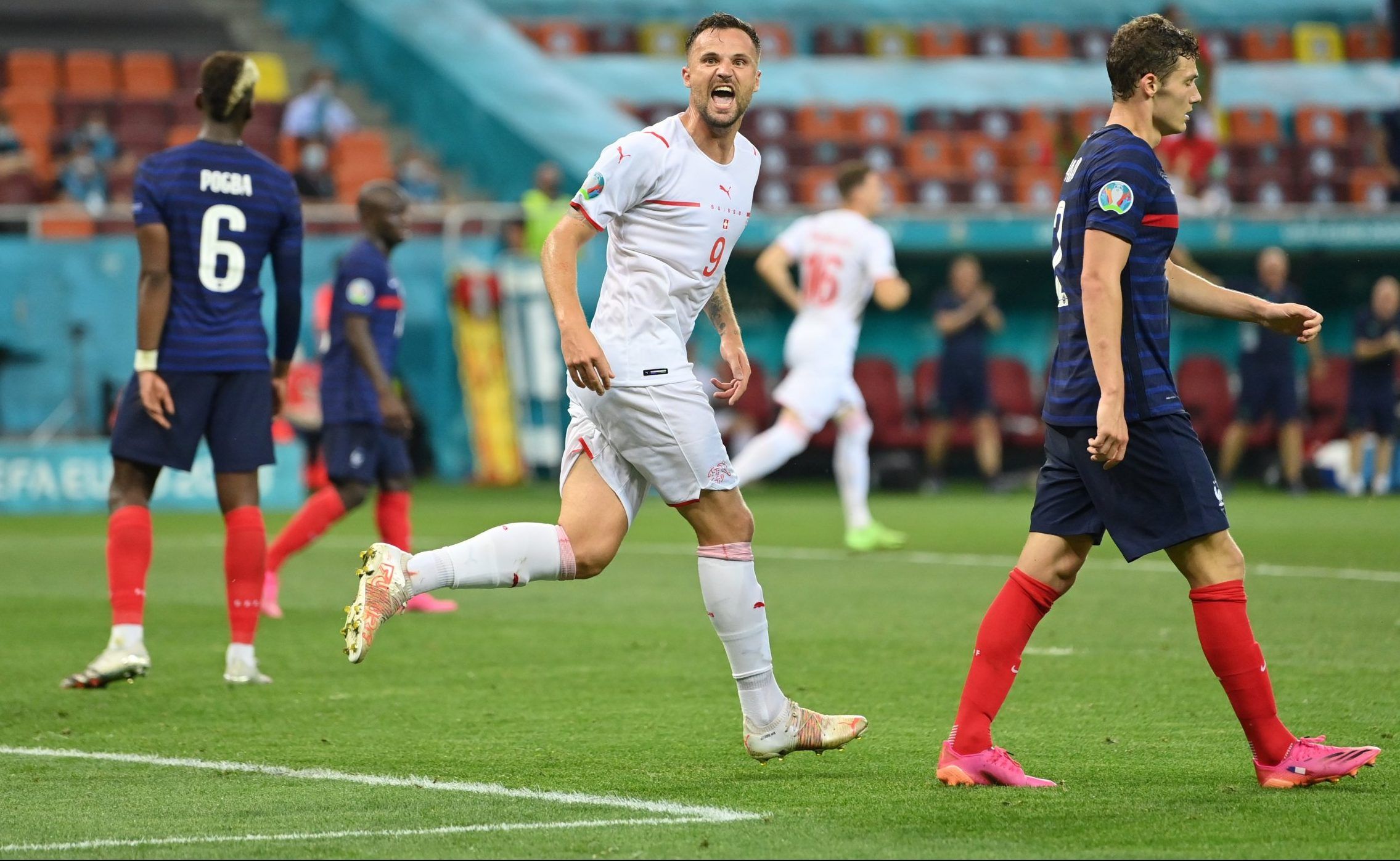 switzerland striker haris seferovic celebrates scoring against france in euro 2020 round of 16 clash