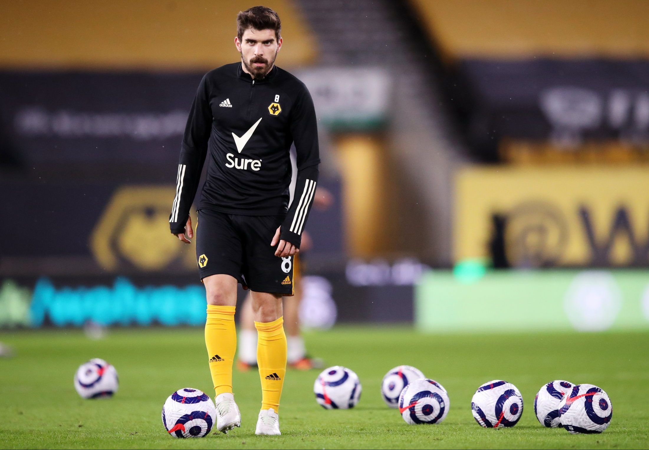wolves midfielder ruben neves during warm-up before clash with leeds united in the premier league