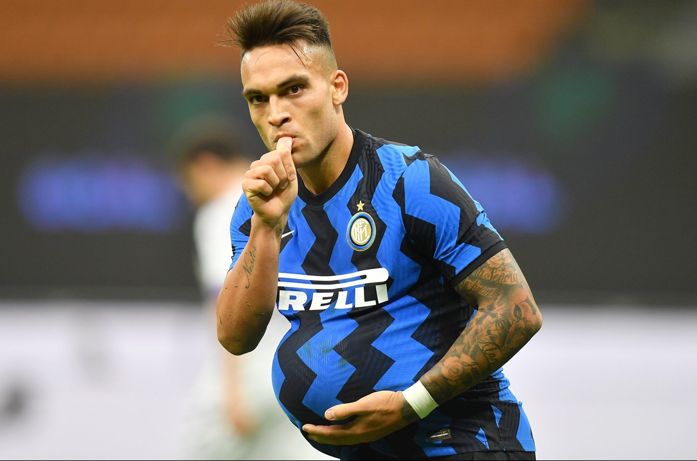Inter Milan striker Lautaro Martinez celebrates scoring against Fiorentina in Serie A
