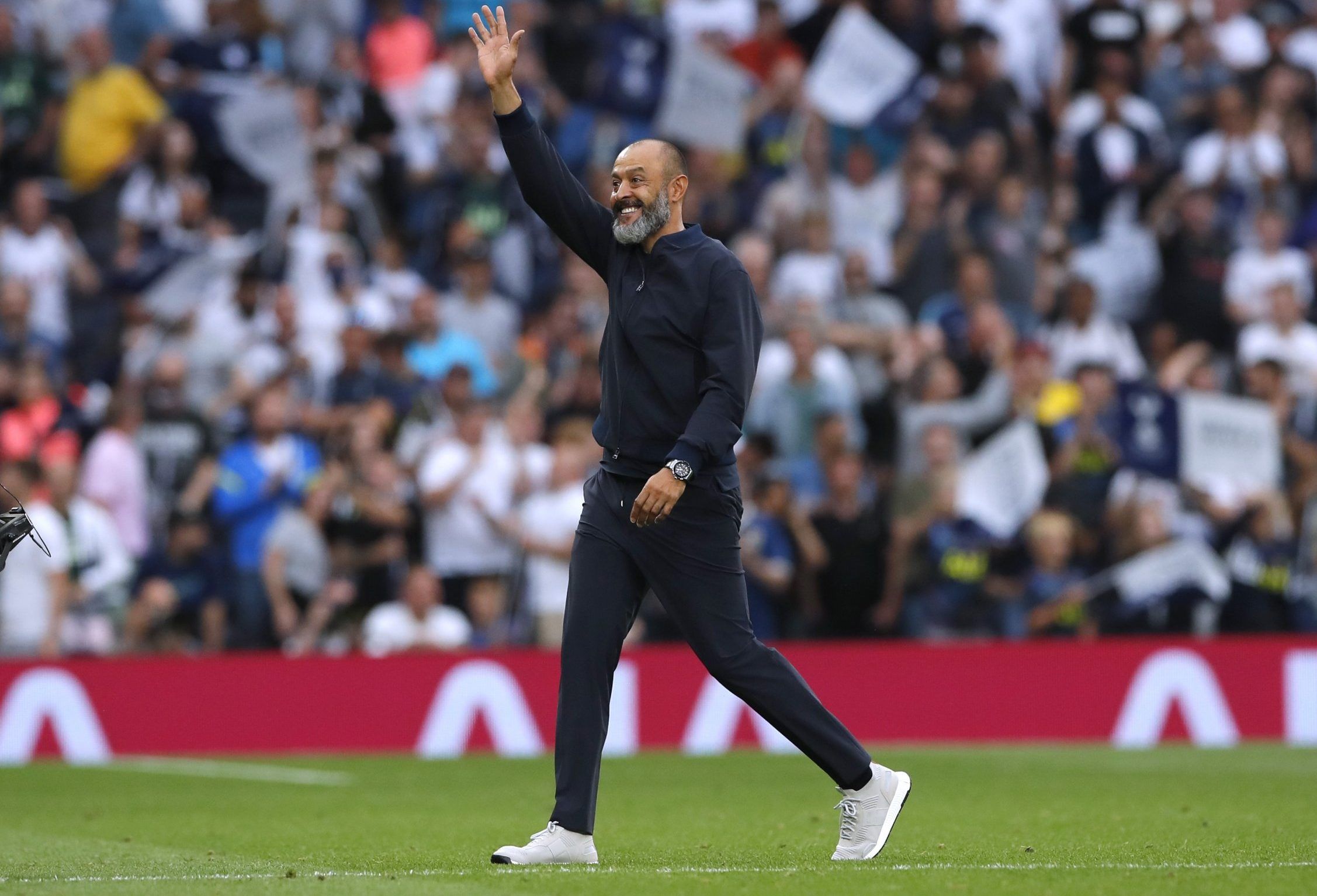 Spurs manager Nuno Santo celebrates win over Man City in the Premier League