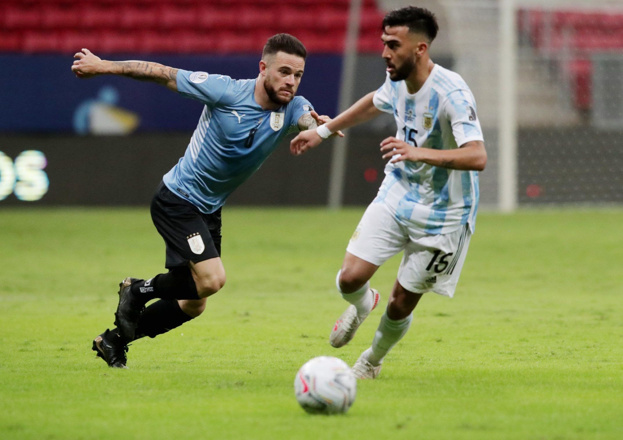 Uruguay and Cagliari midfielder Nahitan Nandez in action against Argentina in Copa America Group A clash