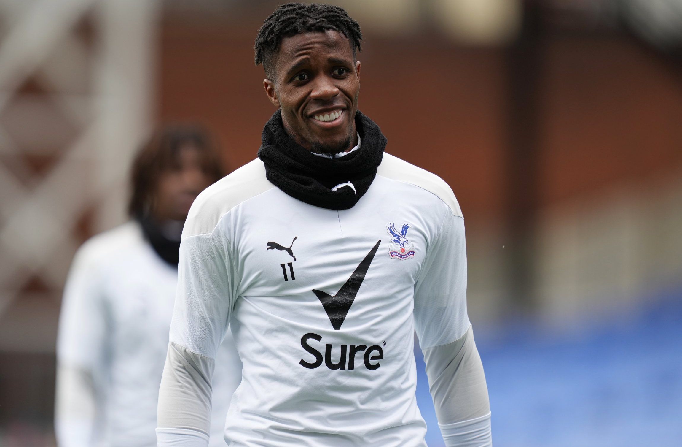 crystal palace forward wilfried zaha during warm up against aston villa in the premier league