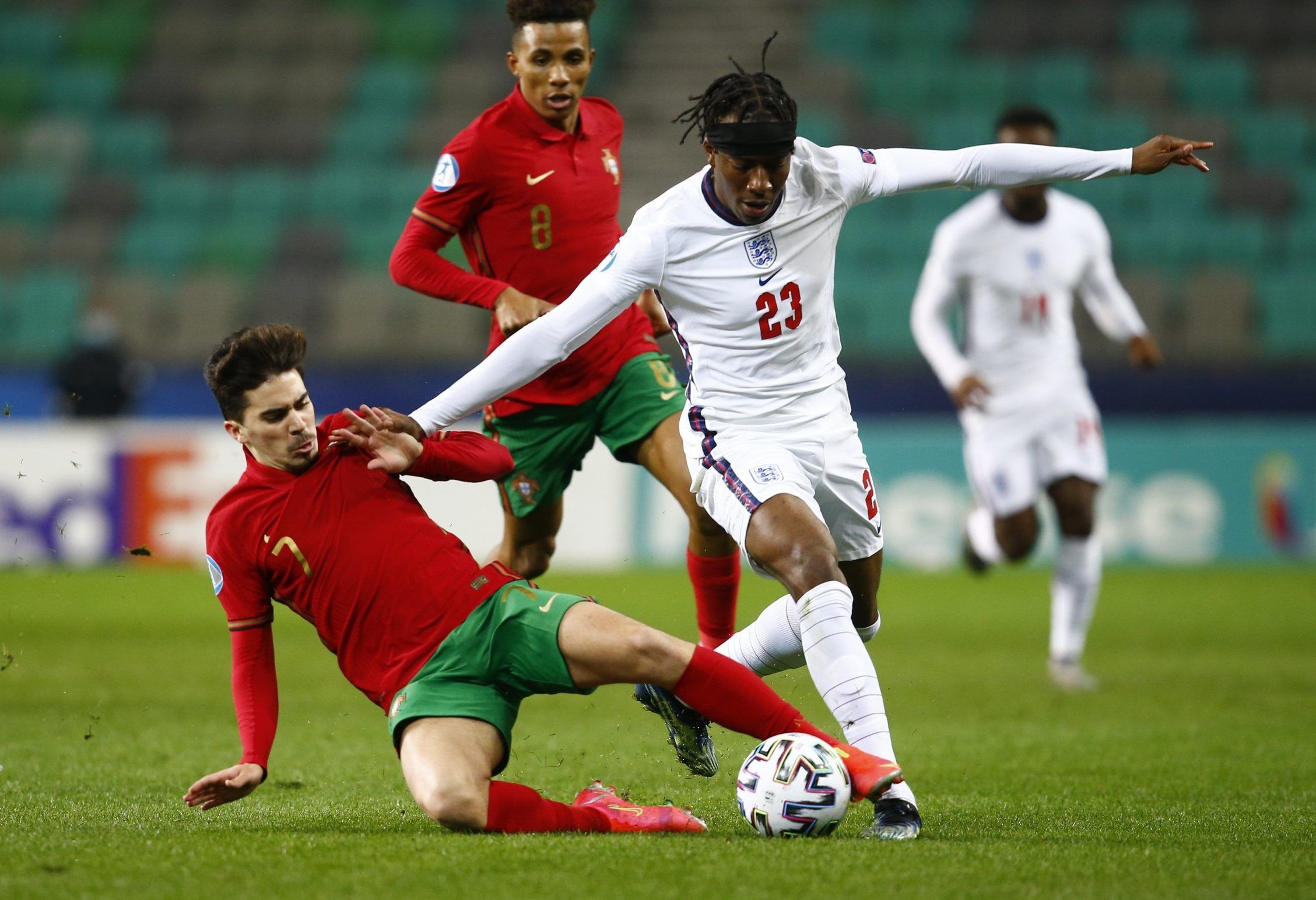 england and psv attacker noni madueke in action against portugal uefa u21 championship