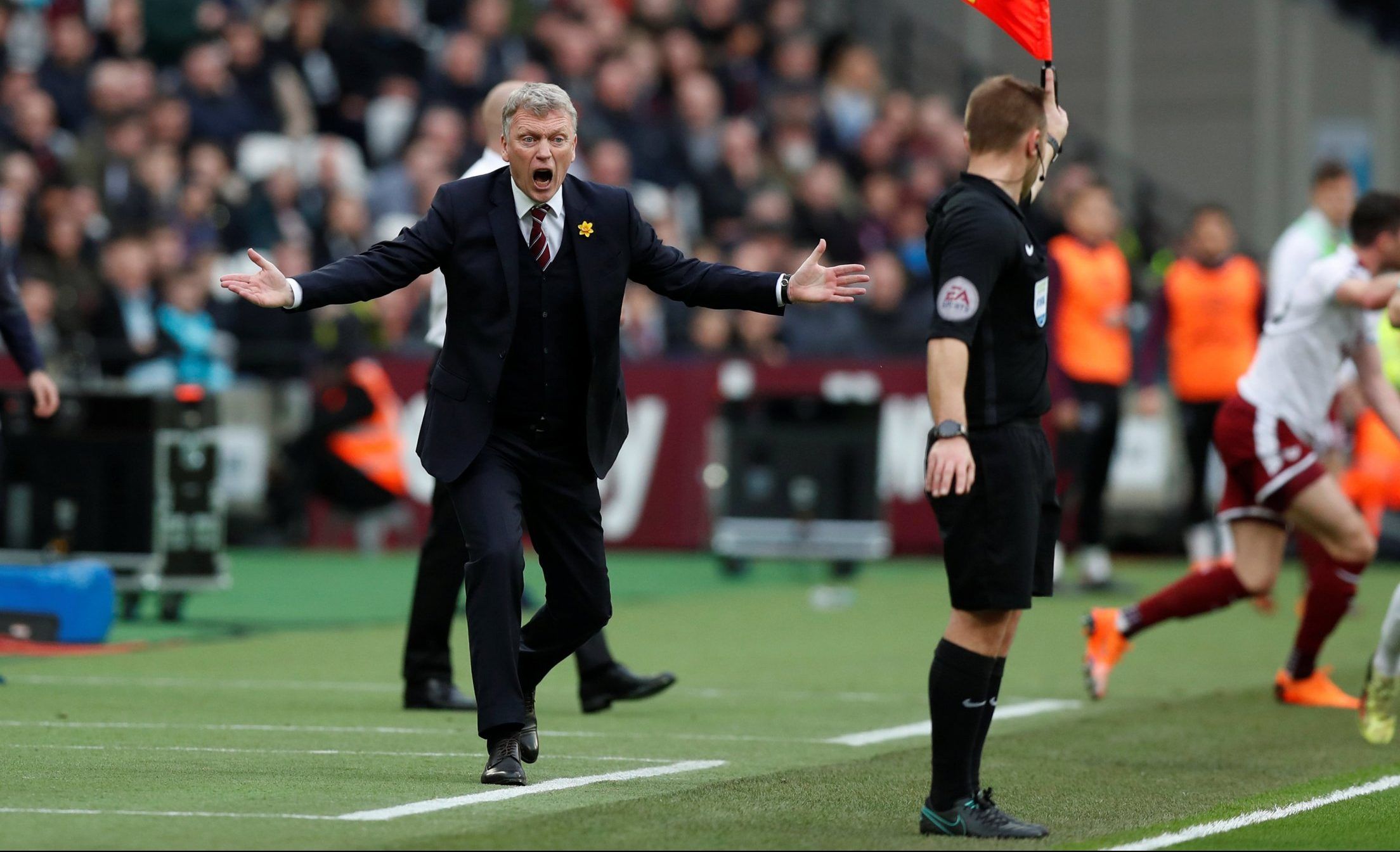 west ham manager david moyes reacts during premier league clash with burnley