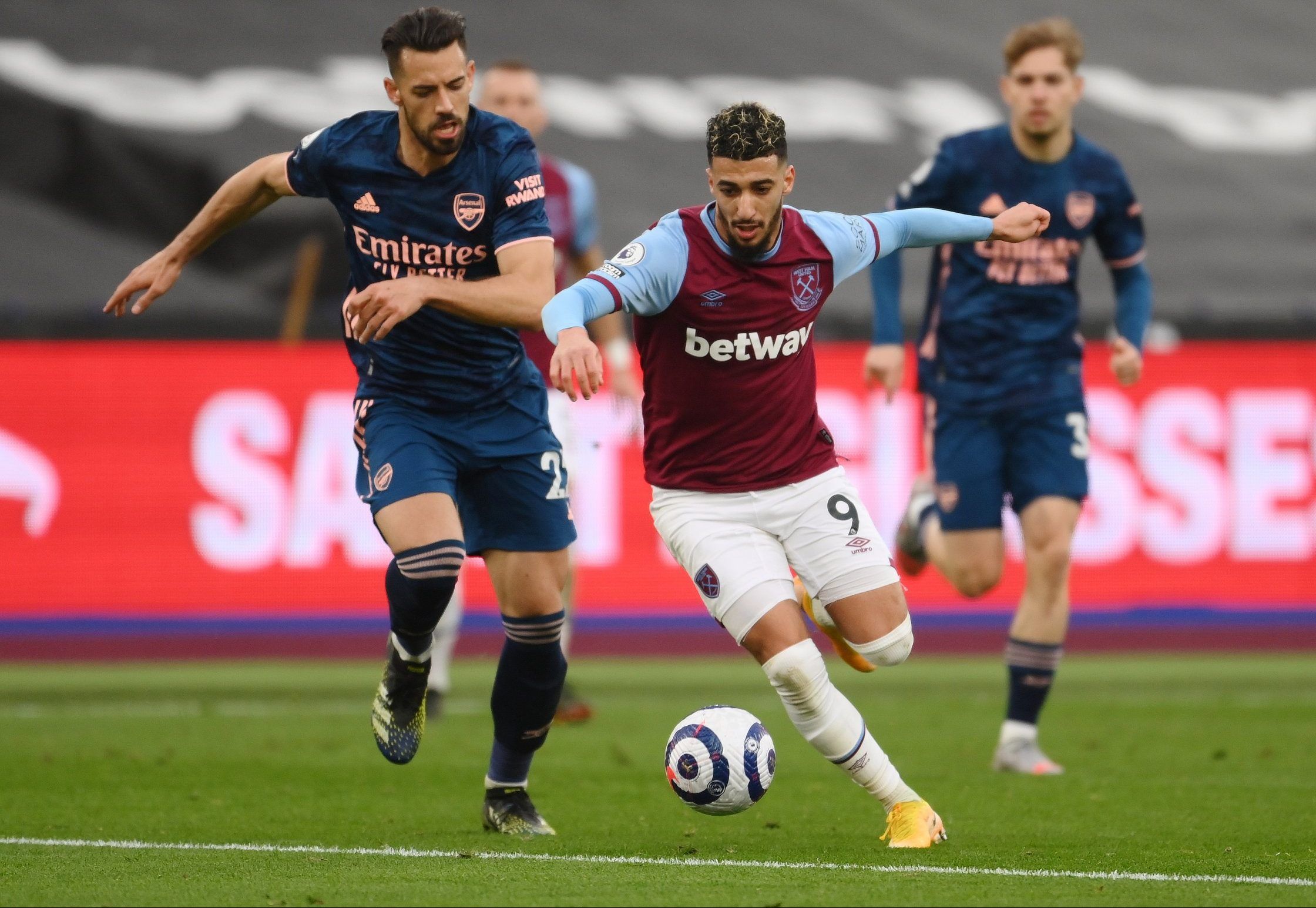 west ham united winger said benrahma in action against arsenal in the premier league