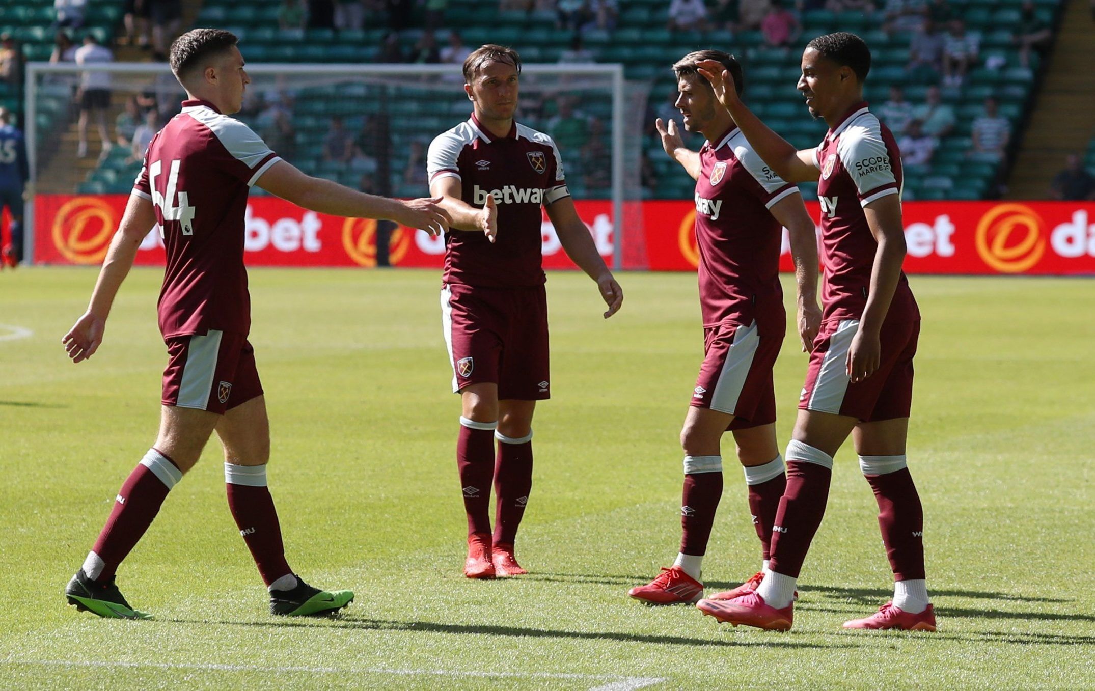 Armstrong Okoflex celebrates scoring for West Ham against Celtic in pre-season