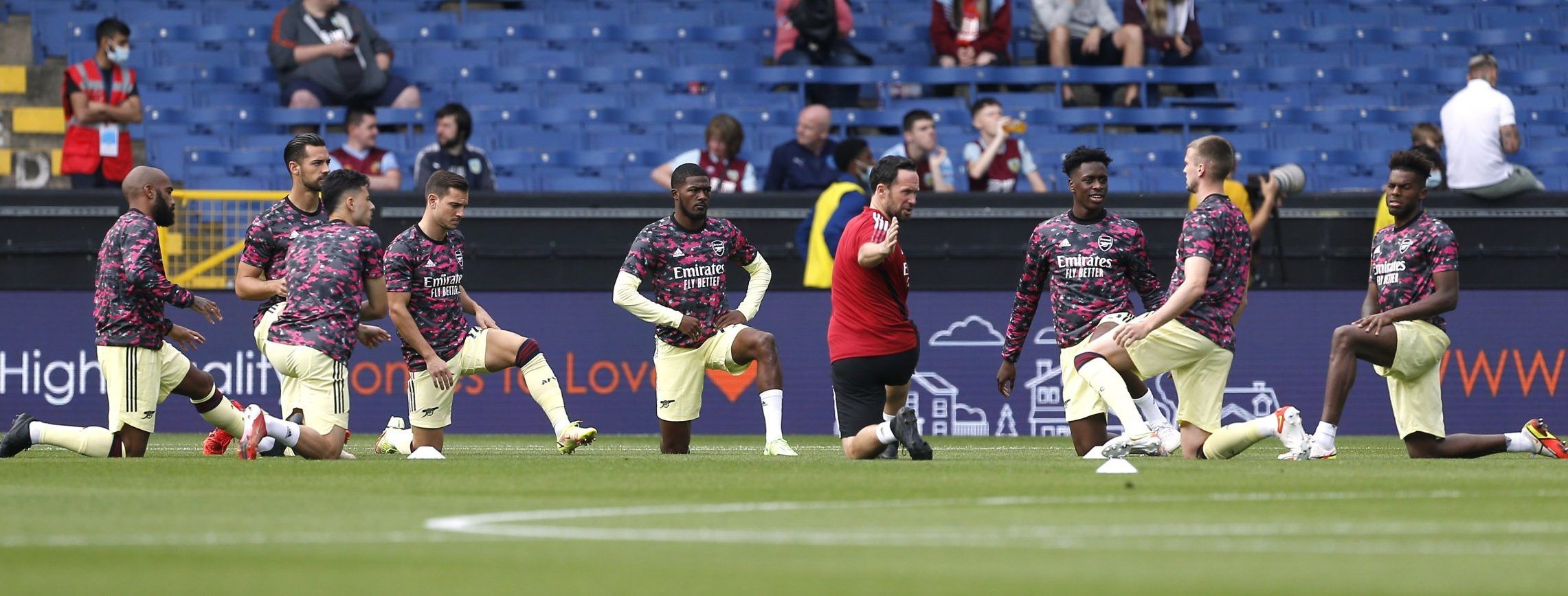 Arsenal players warm up before Burnley clash in the Premier League