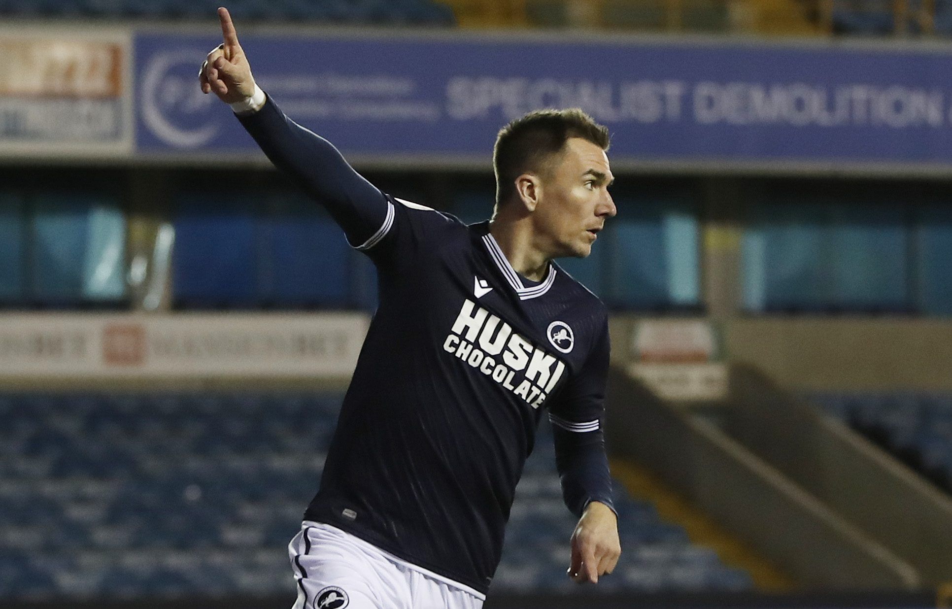 Soccer Football - Championship - Millwall v Birmingham City - The Den, London, Britain - February 17, 2021 Millwall's Jed Wallace celebrates scoring their first goal Action Images/Paul Childs EDITORIAL USE ONLY. No use with unauthorized audio, video, data, fixture lists, club/league logos or 'live' services. Online in-match use limited to 75 images, no video emulation. No use in betting, games or single club /league/player publications.  Please contact your account representative for further det