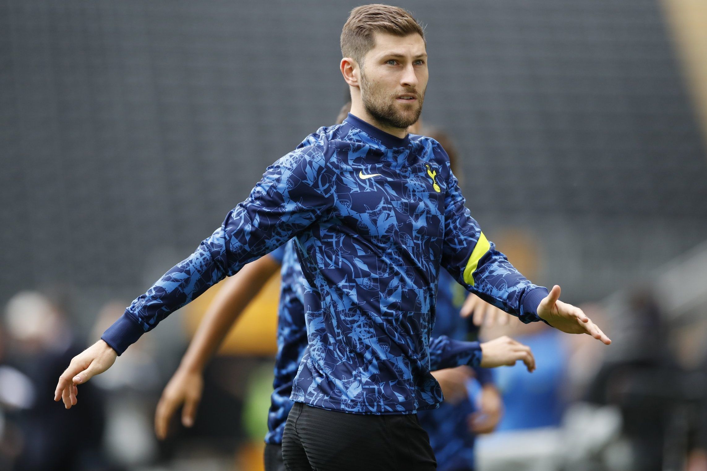 Spurs defender Ben Davies looks on during warm up prior to Wolves clash