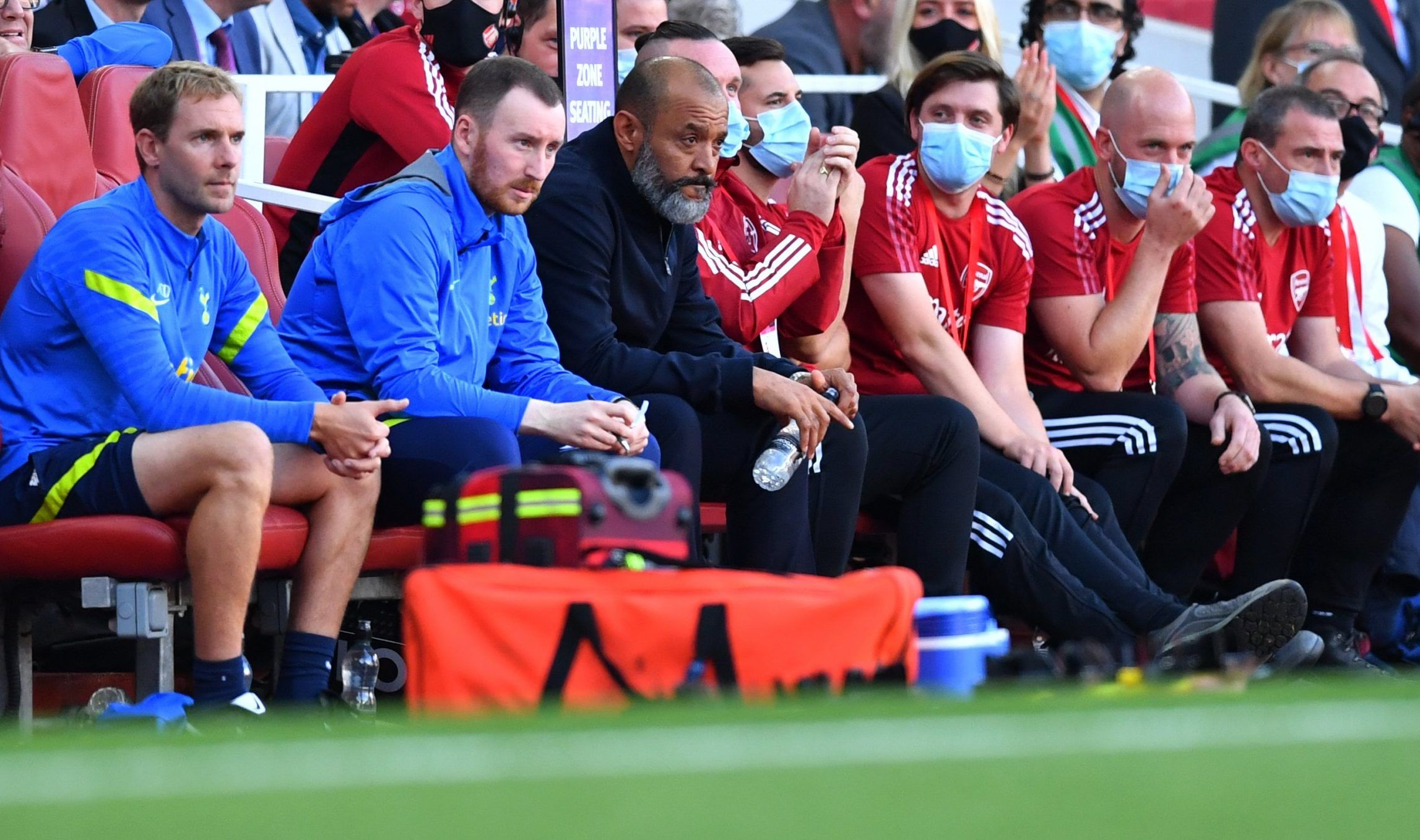 Spurs manager Nuno Santo on the dugout during north London derby clash against Arsenal in the Premier League