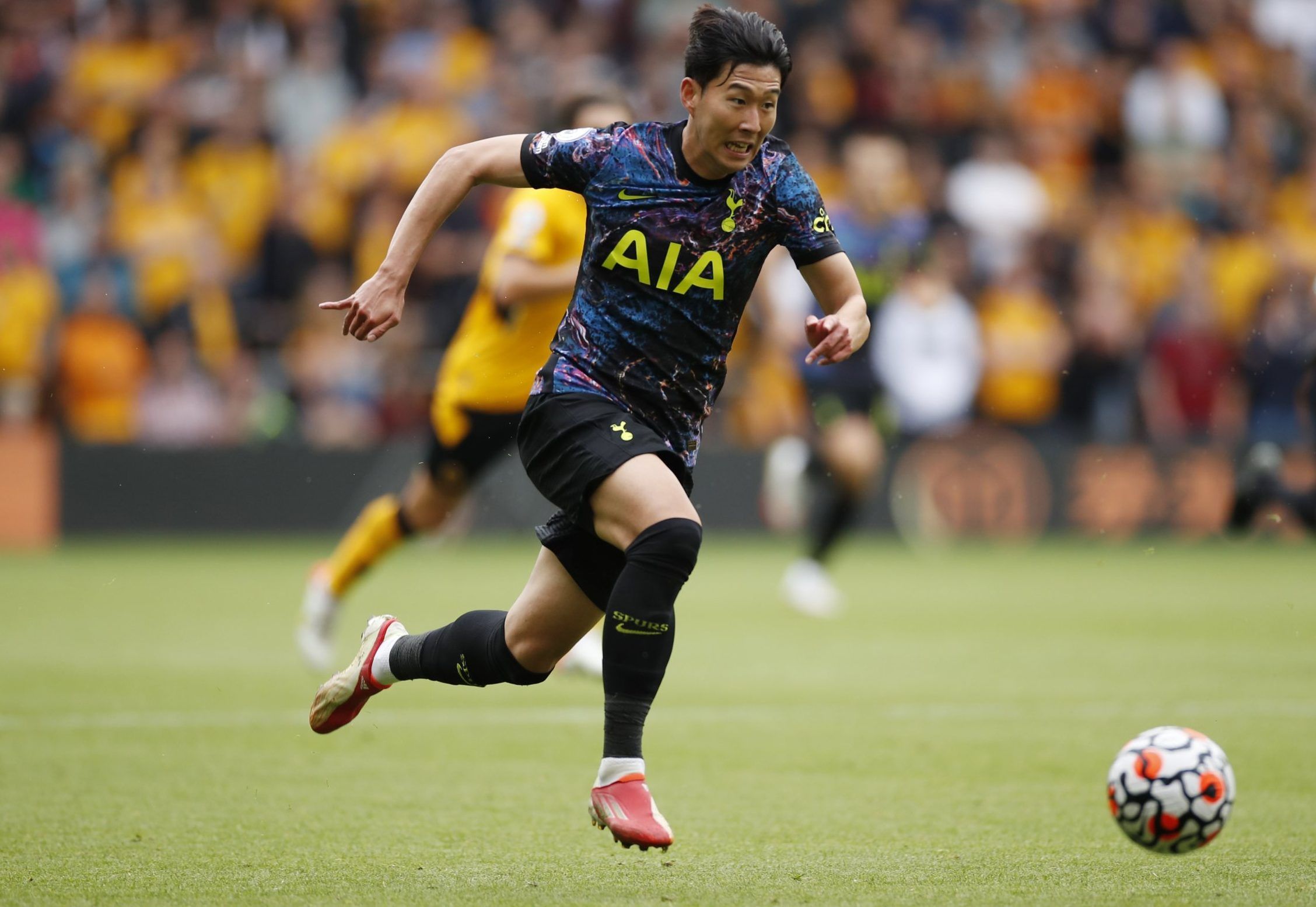 Tottenham Hotspur winger Heung-min Son on the ball against Wolves in the Premier League