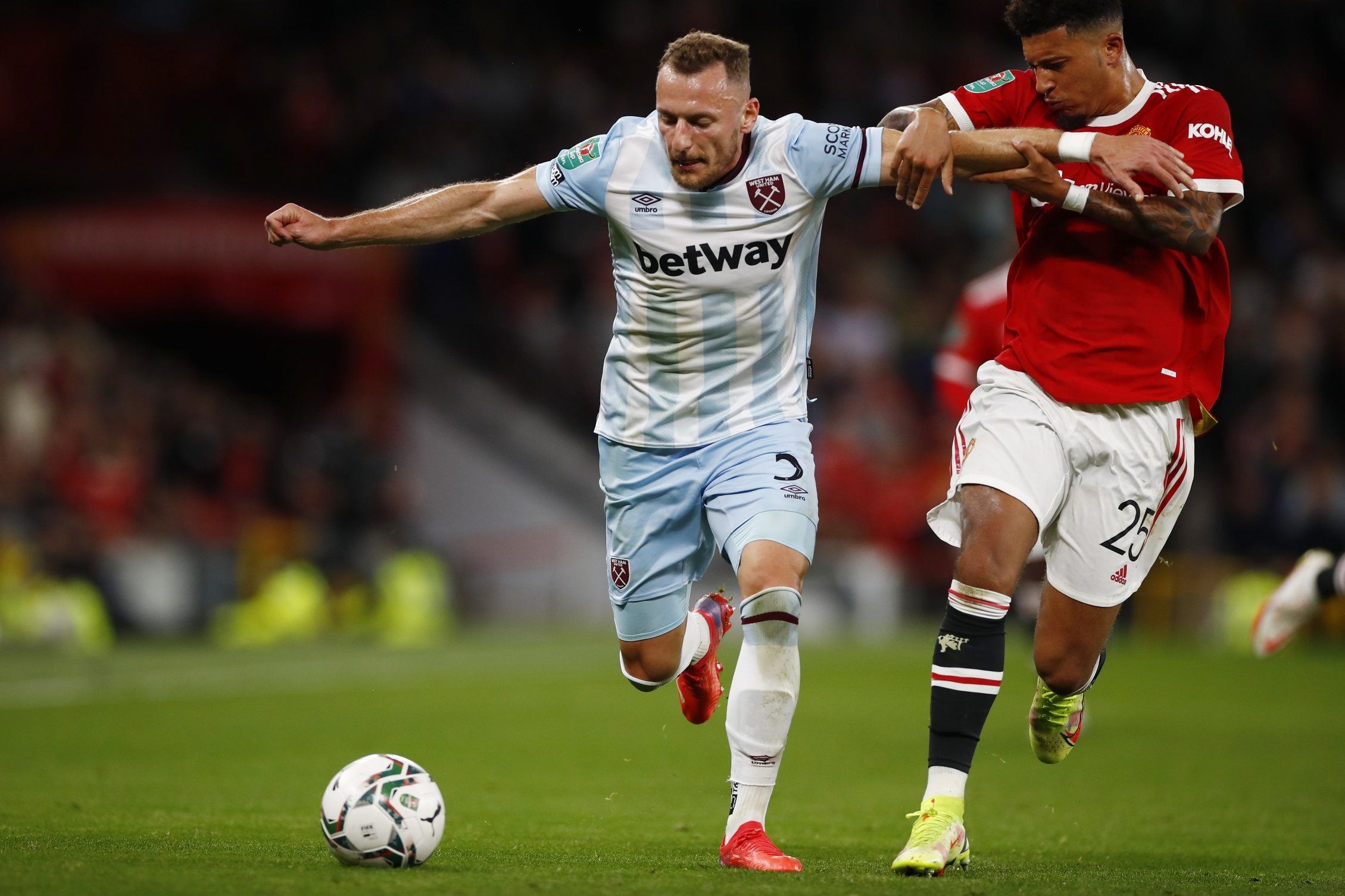 West Ham United defender Vladimir Coufal in action against Manchester United in the Carabao Cup
