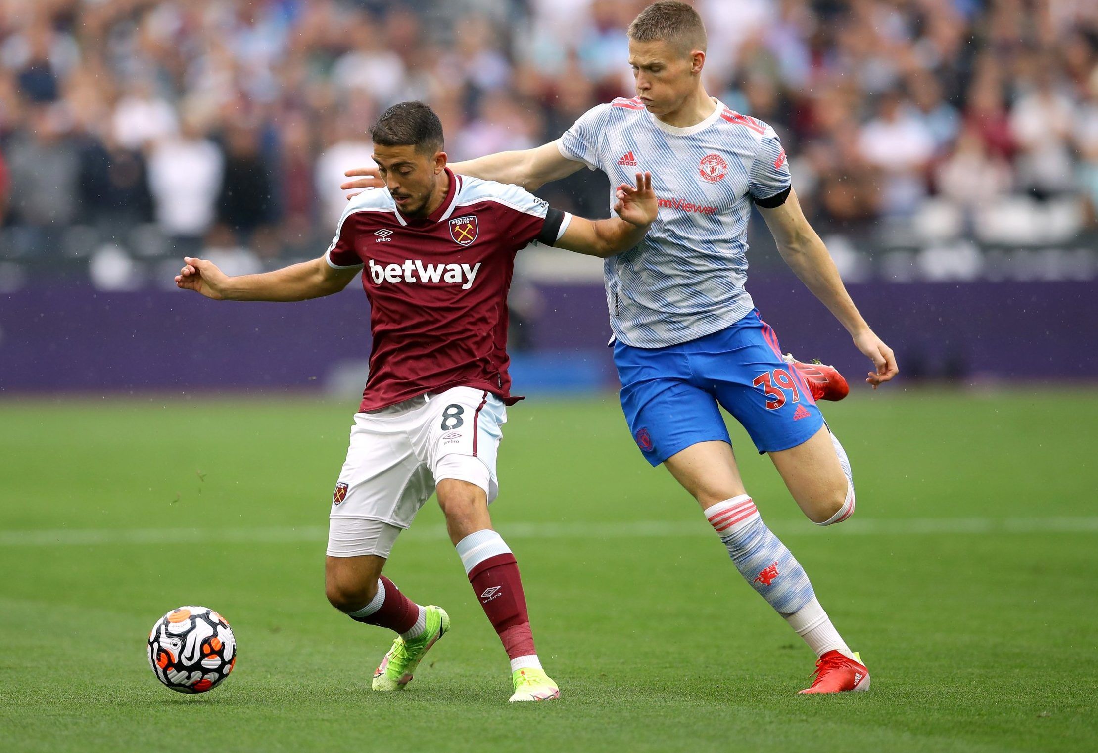 West Ham midfielder Pablo Fornals in action against Manchester United in the Premier League