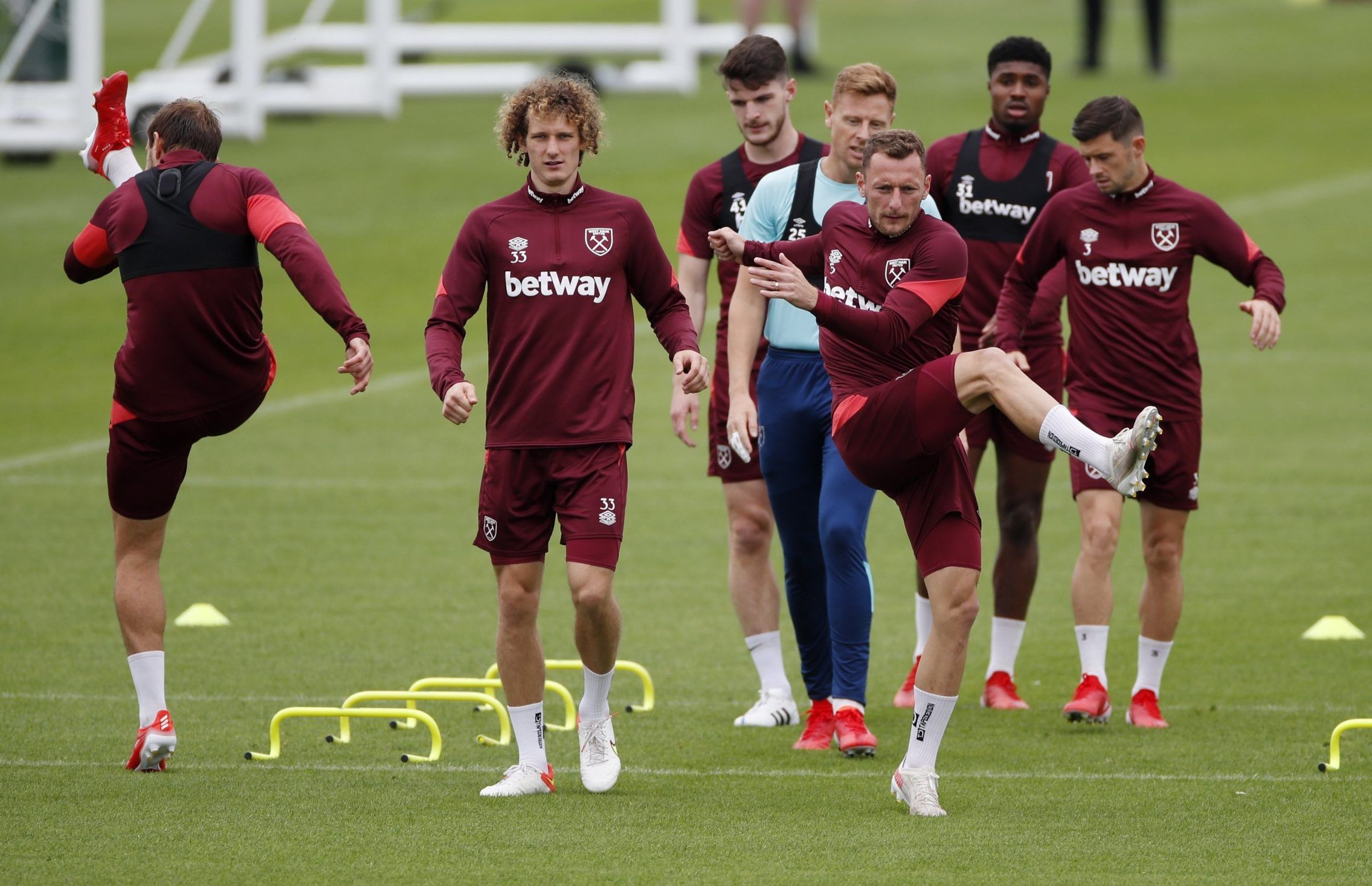 West Ham players during training for the Europa League group stages at Rush Green