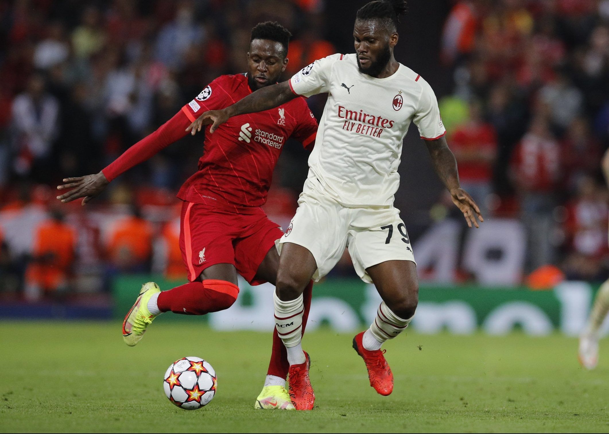 AC Milan midfielder Franck Kessie in action against Liverpool in the Champions League