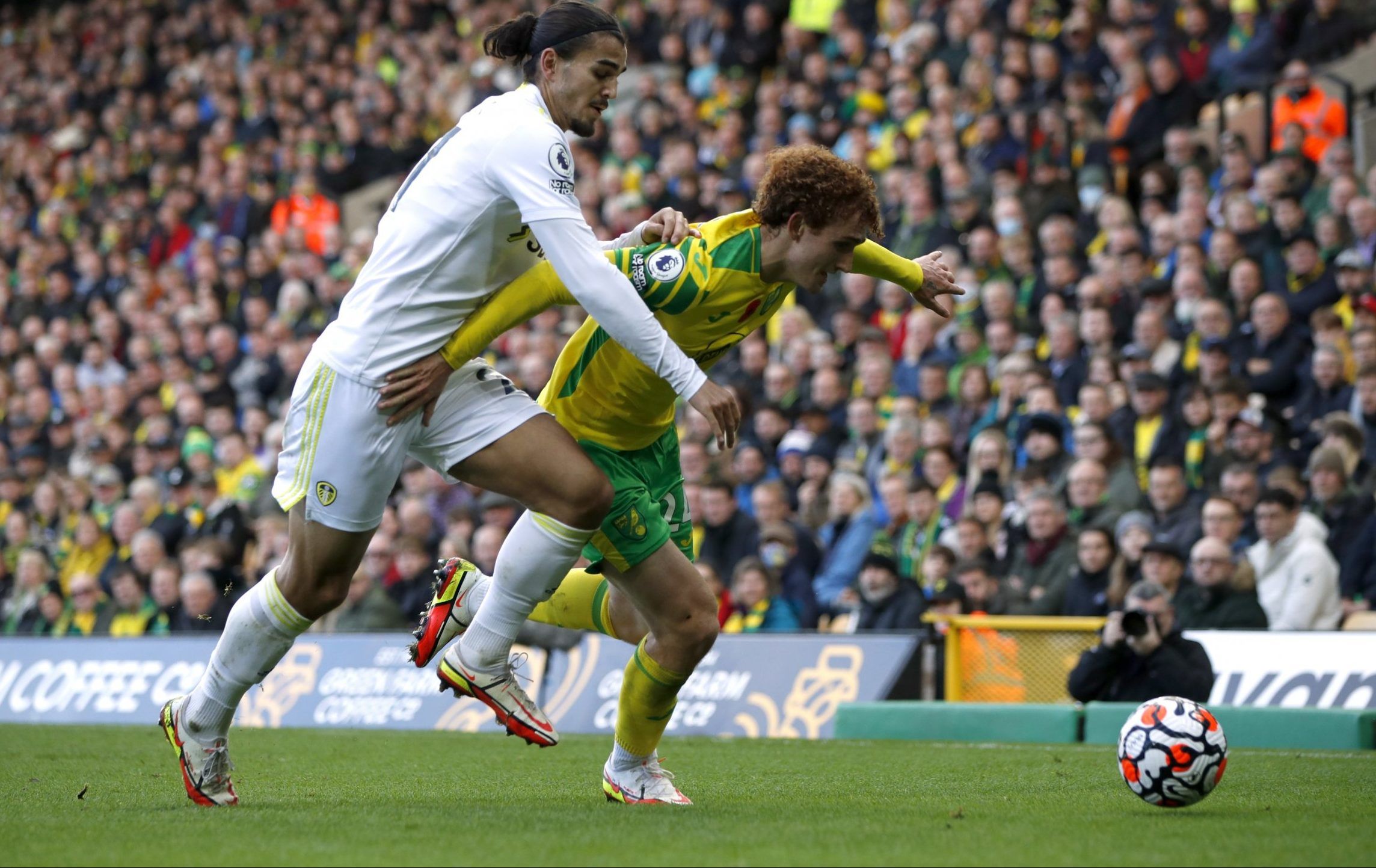 Leeds defender Pascal Struijk in action against Norwich City in the Premier League