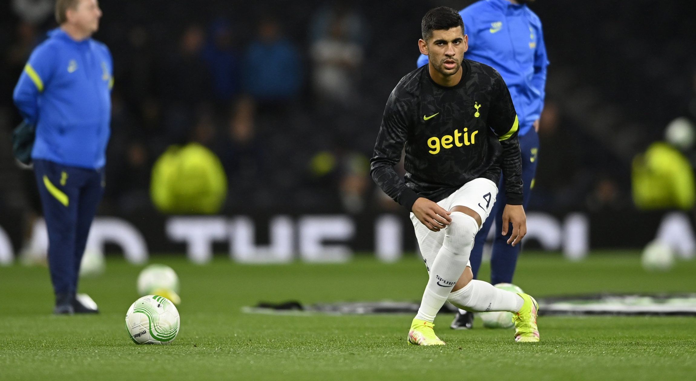 Spurs defender Cristian Romero during warm up in the Europa Conference League vs NS Mura