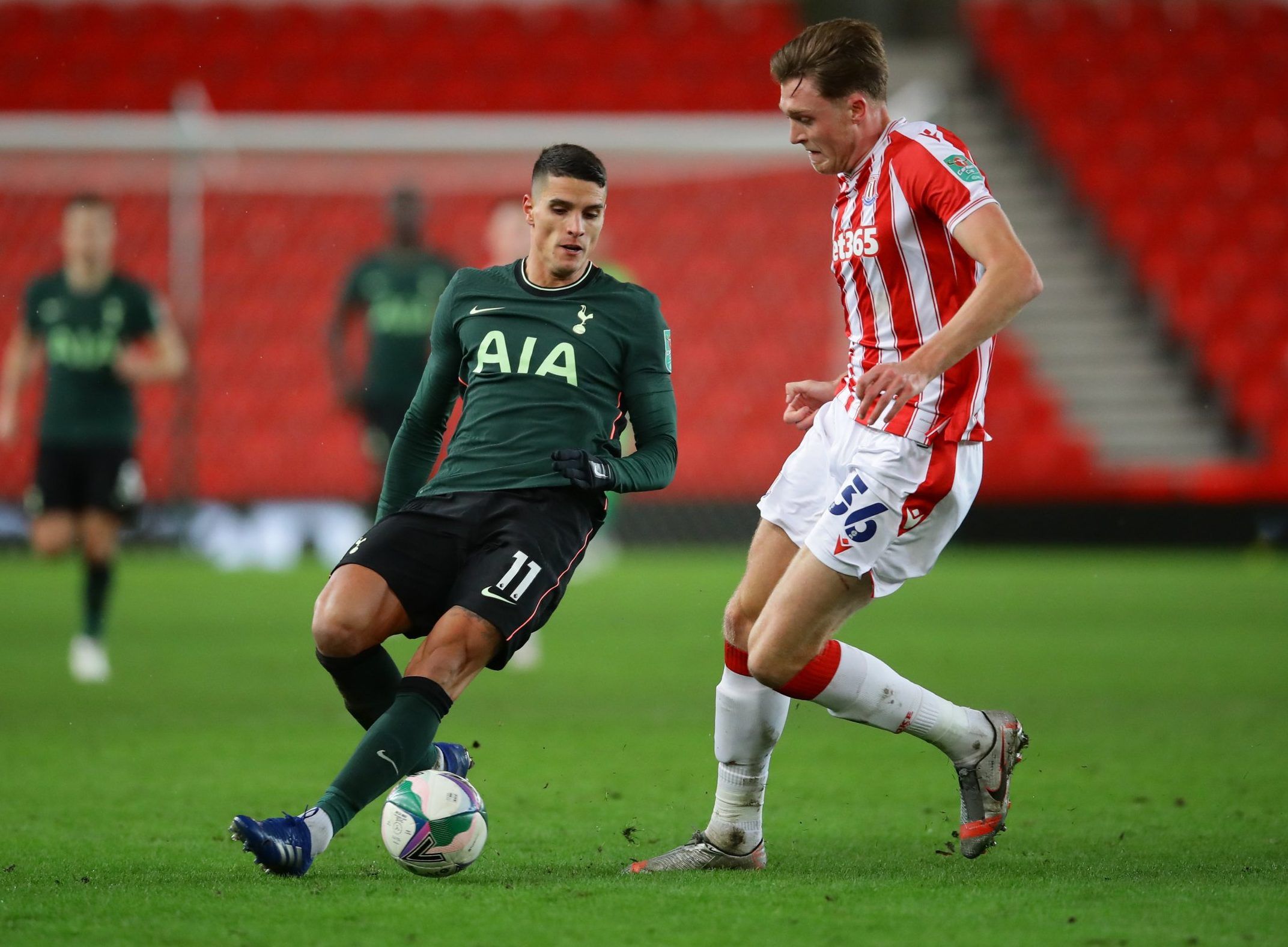 Stoke City defender Harry Souttar in action against Spurs in the Carabao Cup