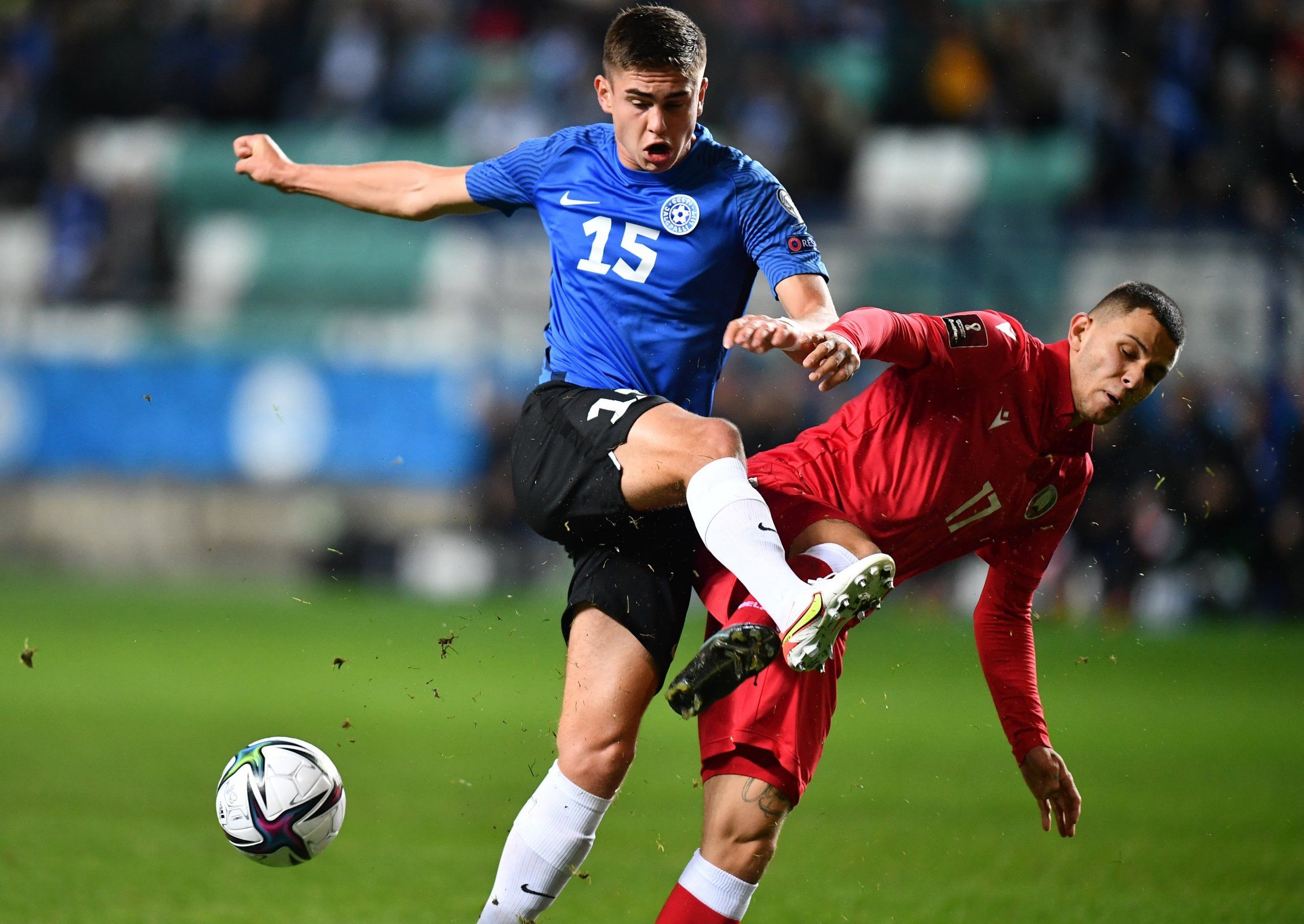 Tottenham Hotspur academy defender Maksim Paskotsi in action for Estonia against Belarus in World Cup qualifier