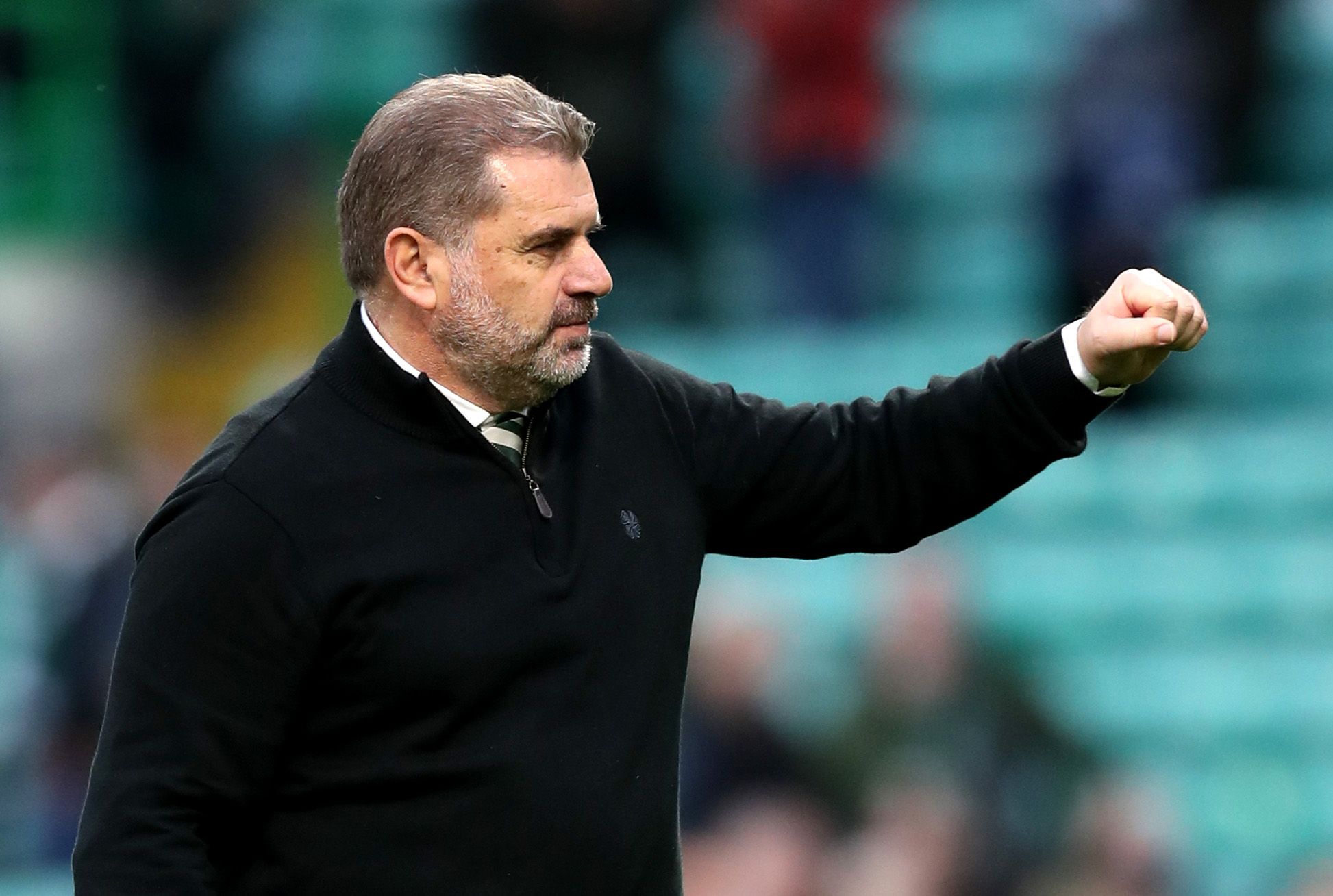 Soccer Football - Europa League - Group G - Celtic v Ferencvaros - Celtic Park, Glasgow, Scotland, Britain - October 19, 2021 Celtic manager Ange Postecoglou acknowledges the fans after the match REUTERS/Russell Cheyne