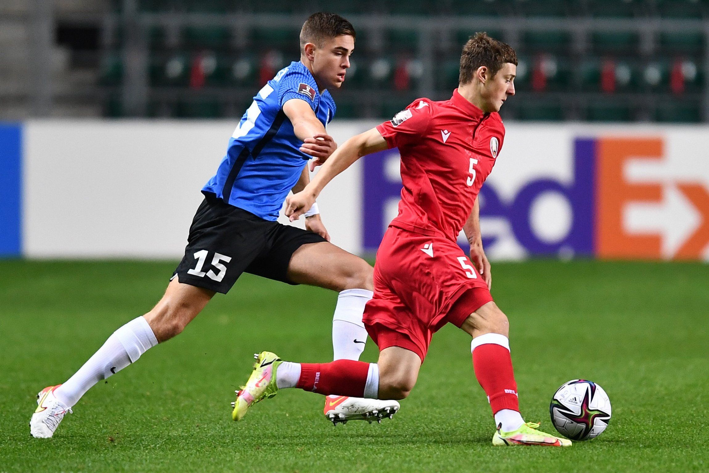 Estonia and Spurs defender Maksim Paskotsi in action against Belarus in 2022 World Cup qualifying