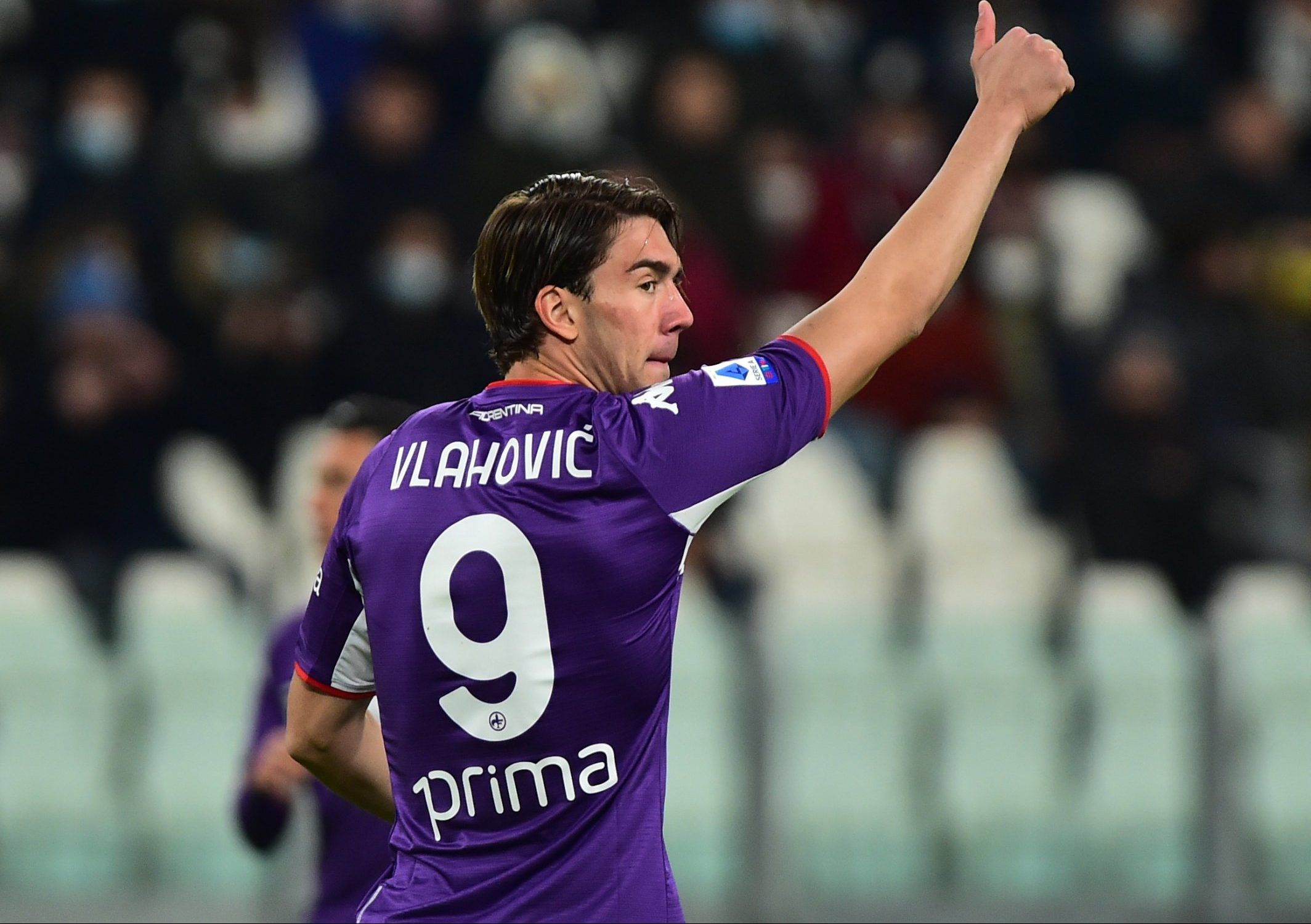 Fiorentina striker Dusan Vlahovic celebrates against Juventus in Serie A clash