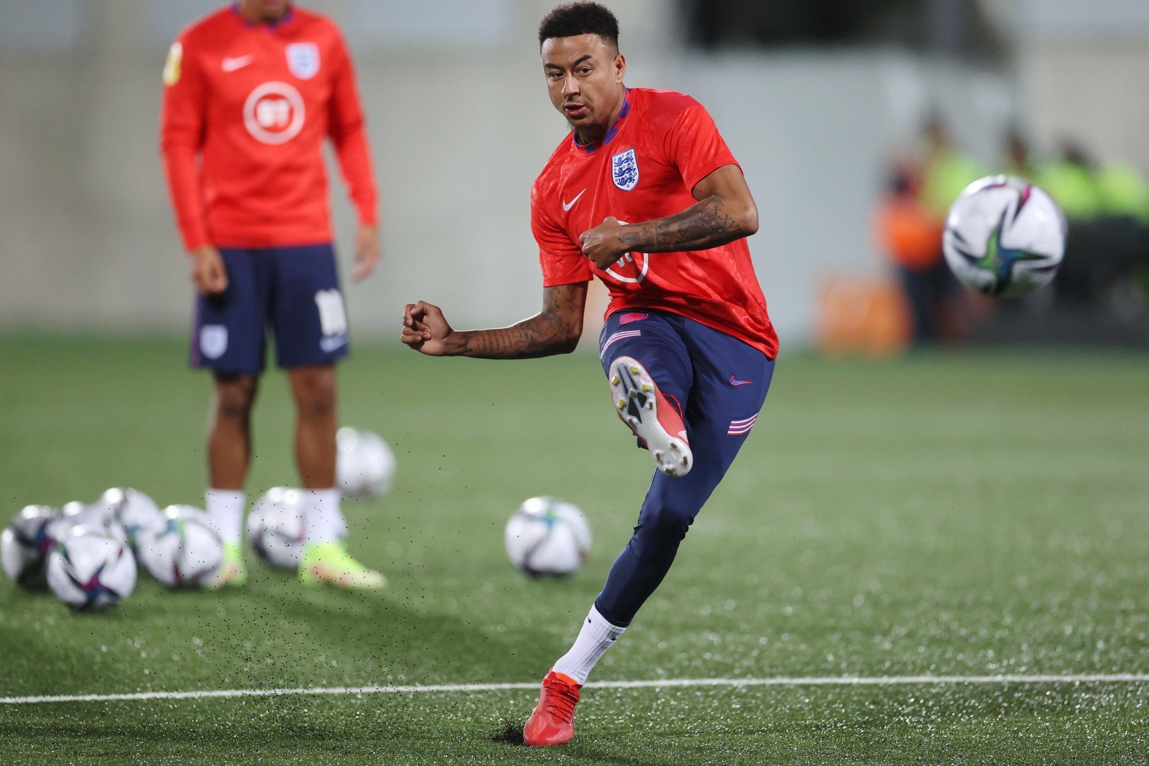 Man Utd midfielder Jesse Lingard during warm up for England before clash with Andorra
