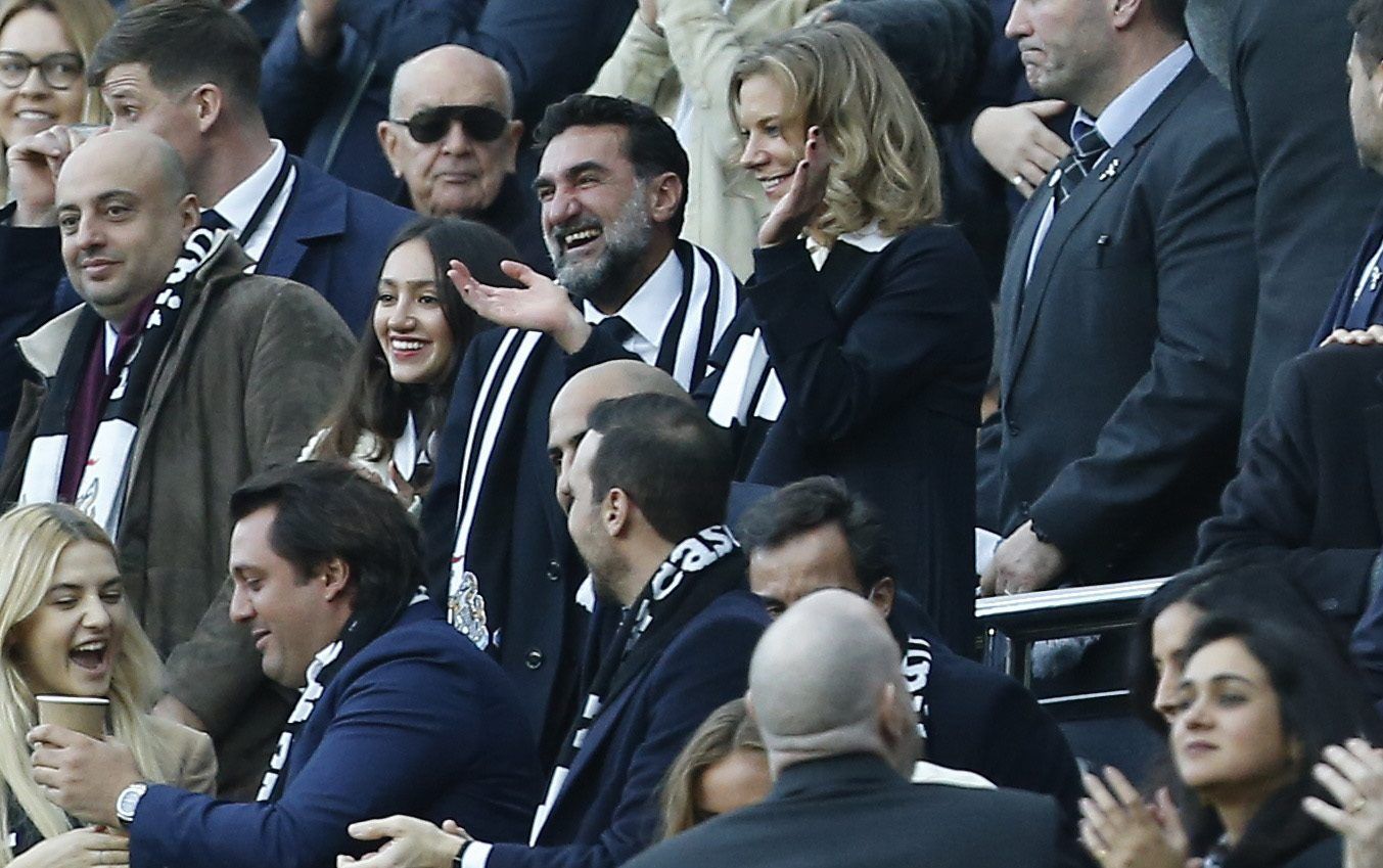 Soccer Football - Premier League - Newcastle United v Brentford - St James' Park, Newcastle, Britain - November 20, 2021 Newcastle United chairman Yasir Al-Rumayyan with part owner Amanda Staveley in the stands celebrate their first goal REUTERS/Craig Brough EDITORIAL USE ONLY. No use with unauthorized audio, video, data, fixture lists, club/league logos or 'live' services. Online in-match use limited to 75 images, no video emulation. No use in betting, games or single club /league/player public