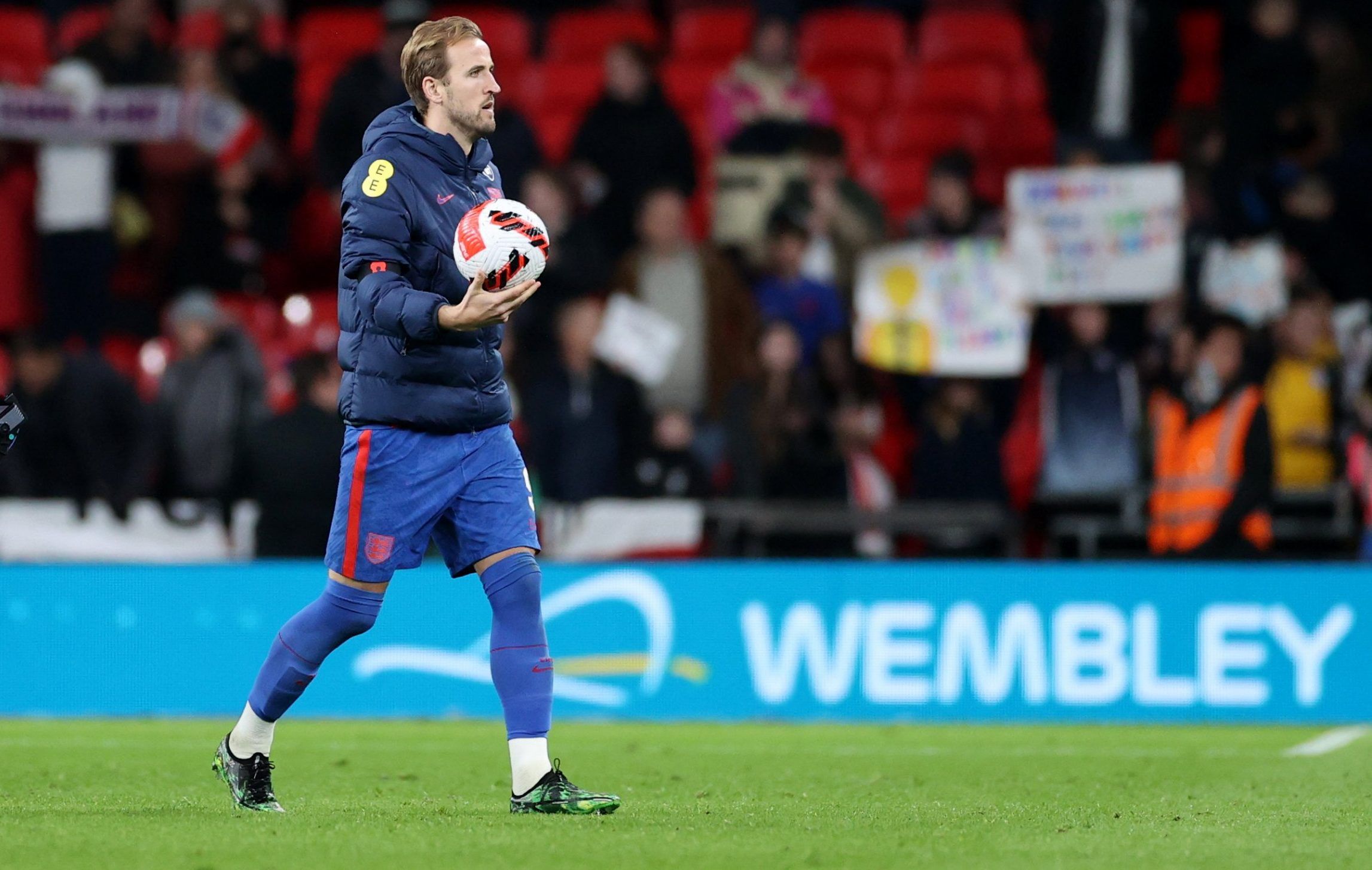 Spurs striker Harry Kane walks away with match ball after England hat-trick against Albania in World Cup qualifying