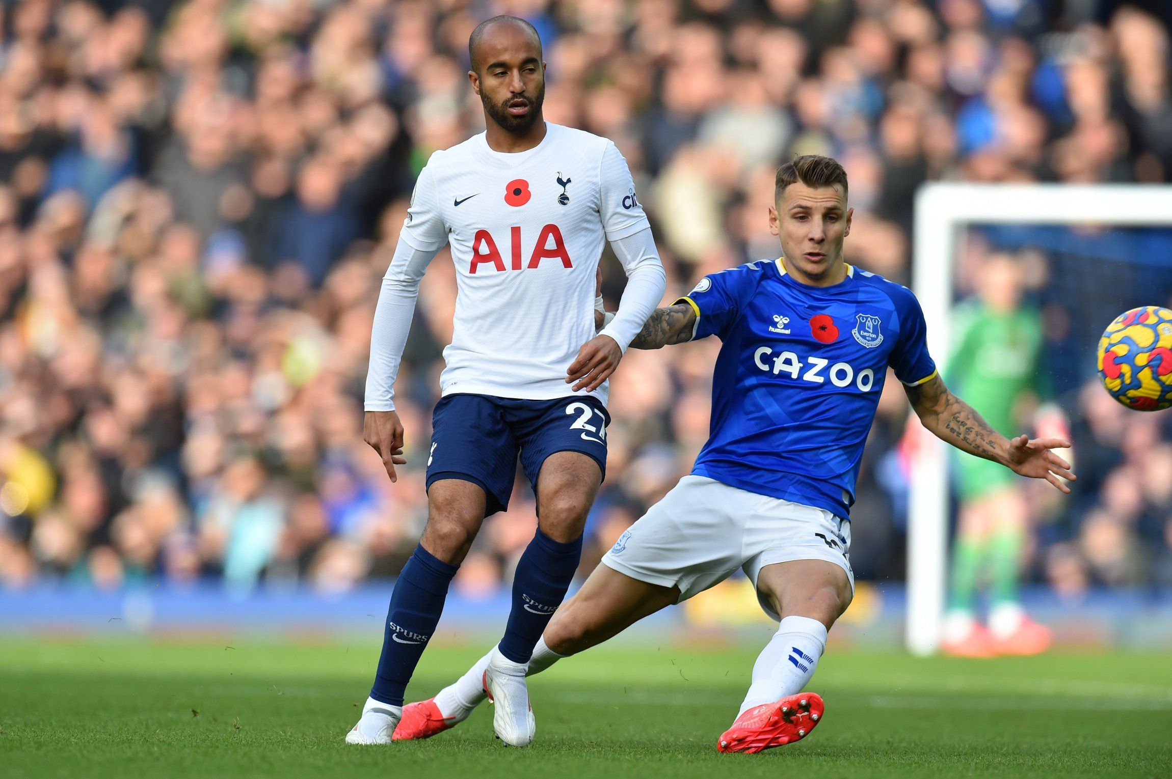 Spurs winger Lucas Moura in action against Everton in the Premier League
