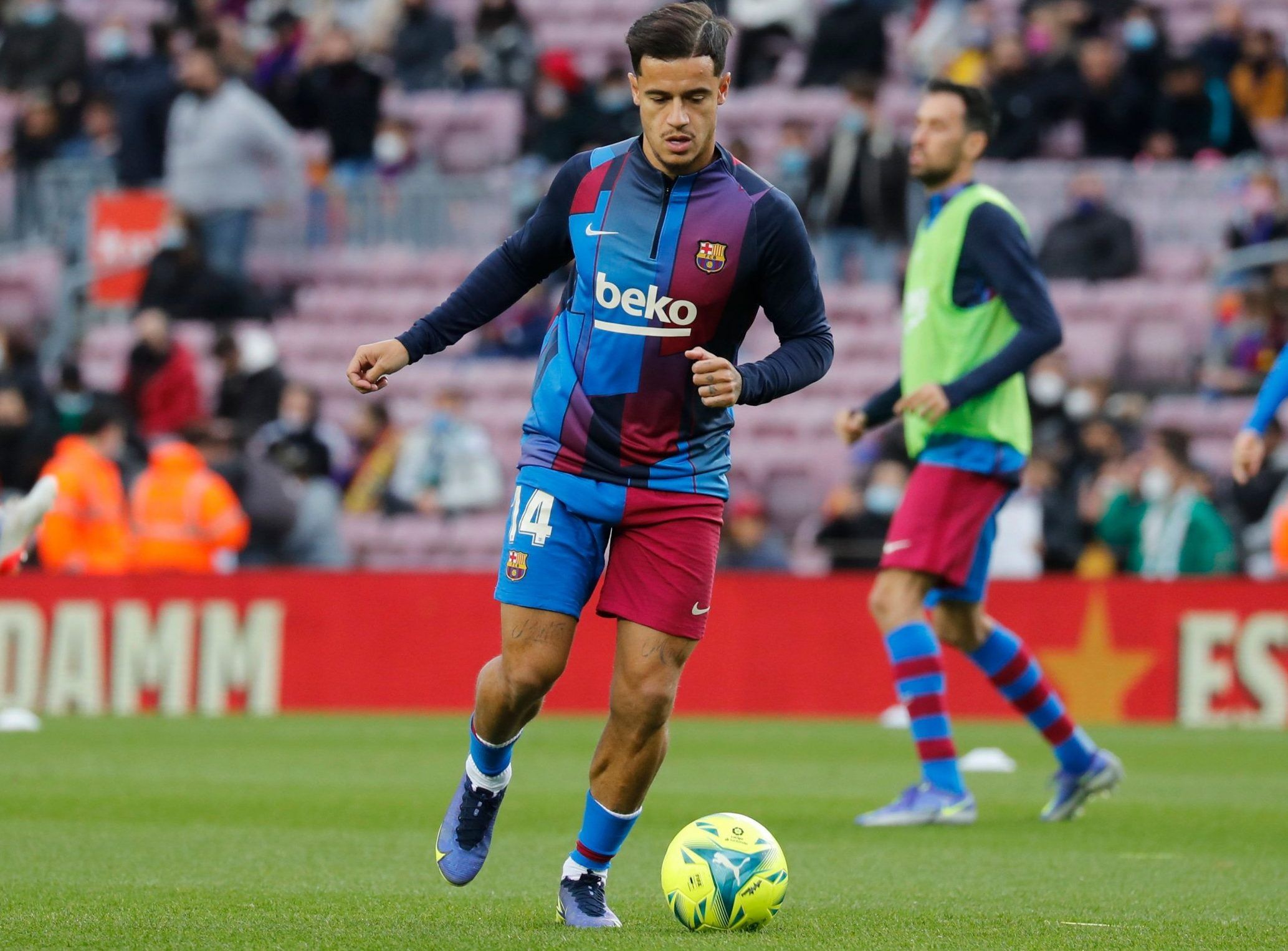 Barcelona midfielder Philippe Coutinho during warm up before Betis clash