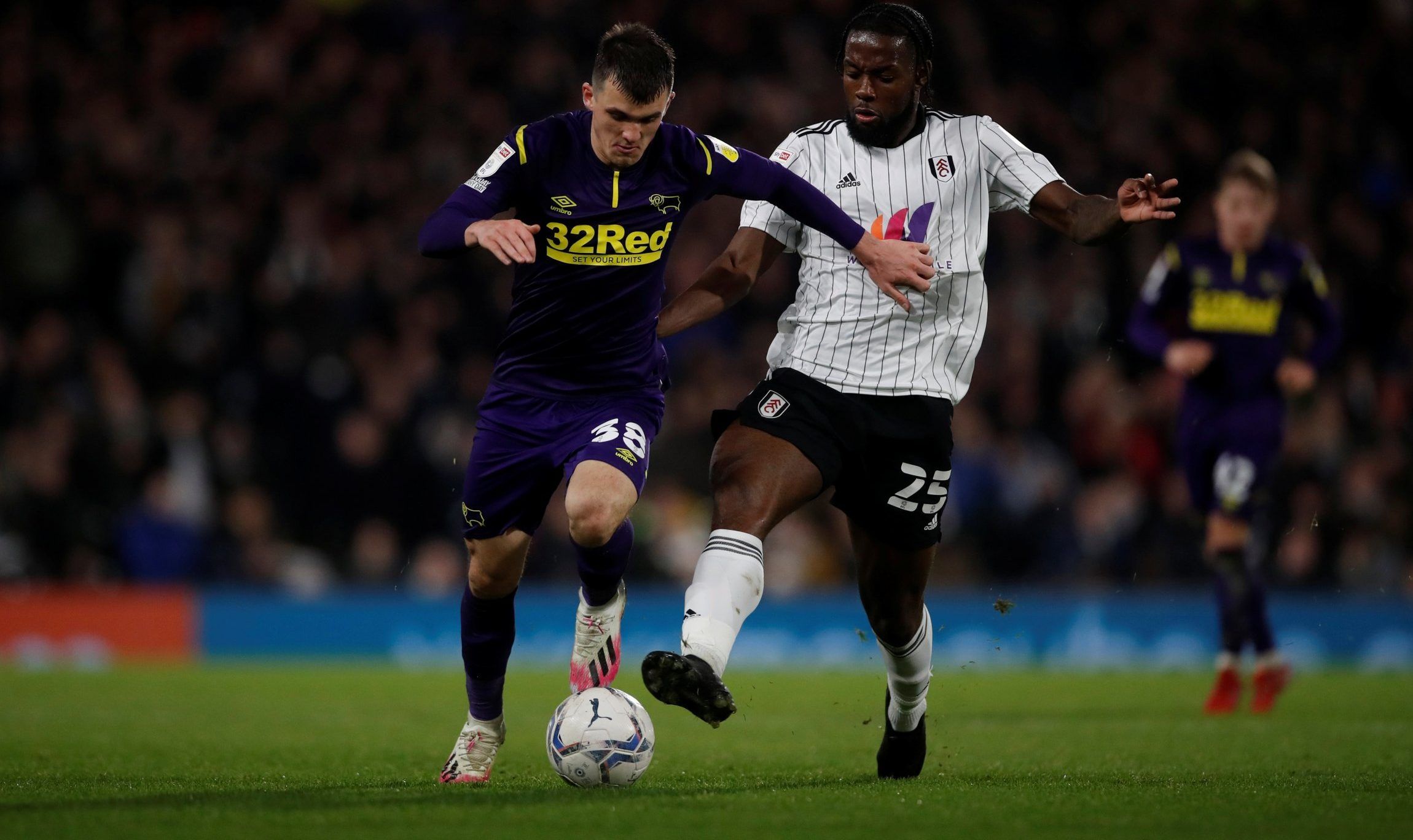 Derby County's Jason Knight in Championship action against Fulham
