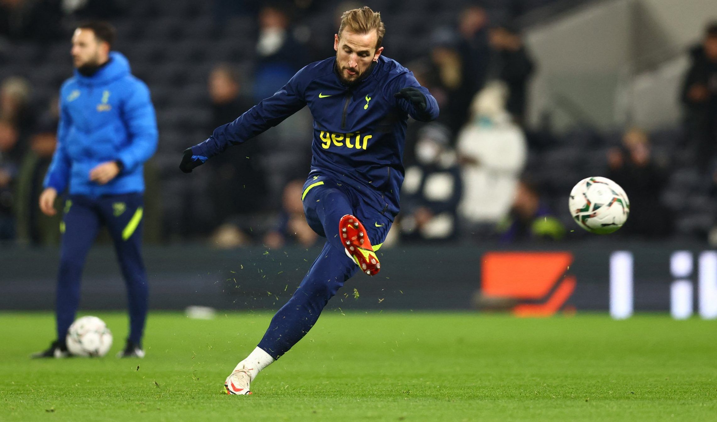 Harry Kane during warm up before Spurs' Carabao Cup clash with West Ham