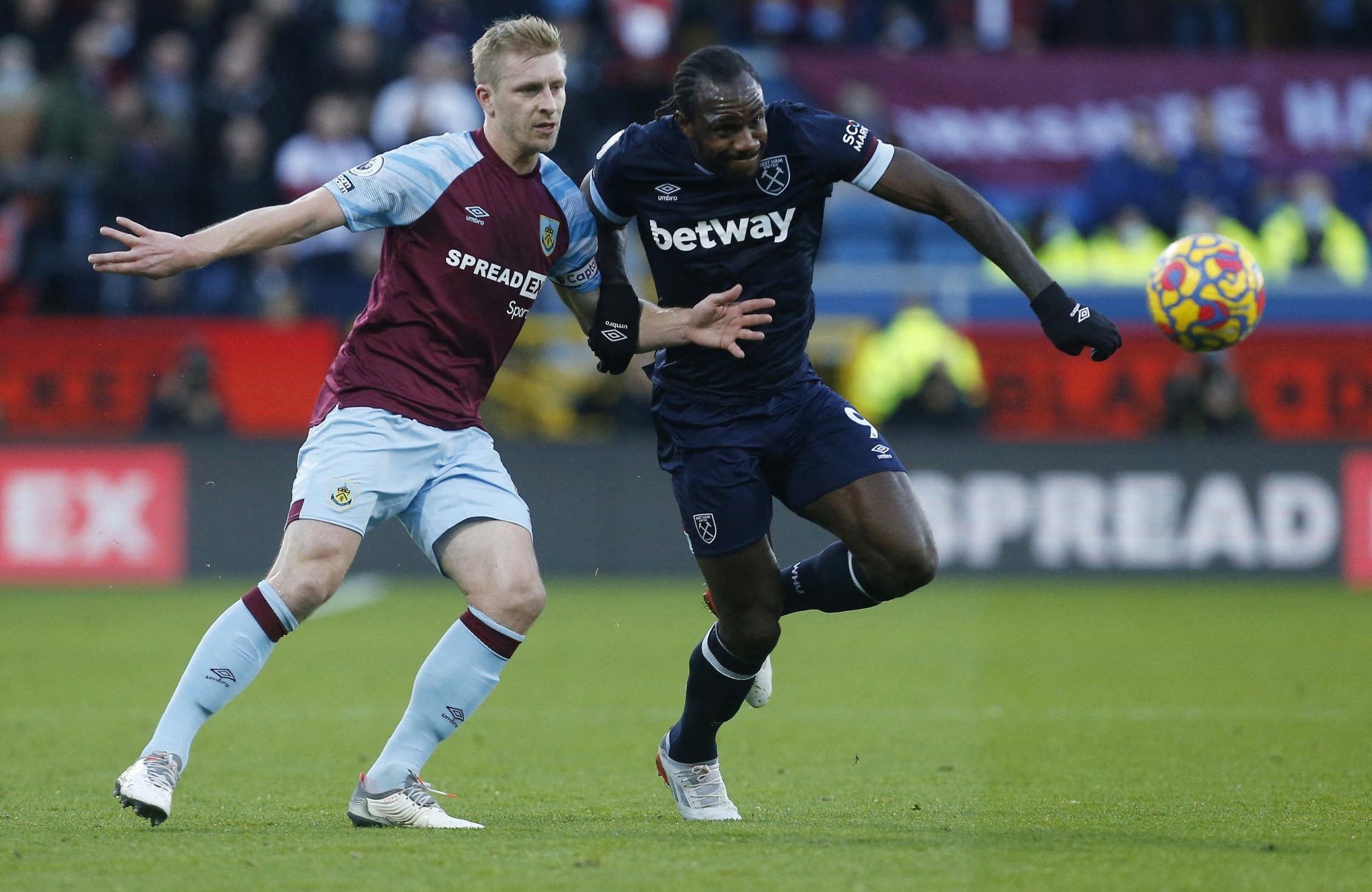 Michail Antonio battles in West Ham's draw to Burnley in the Premier League