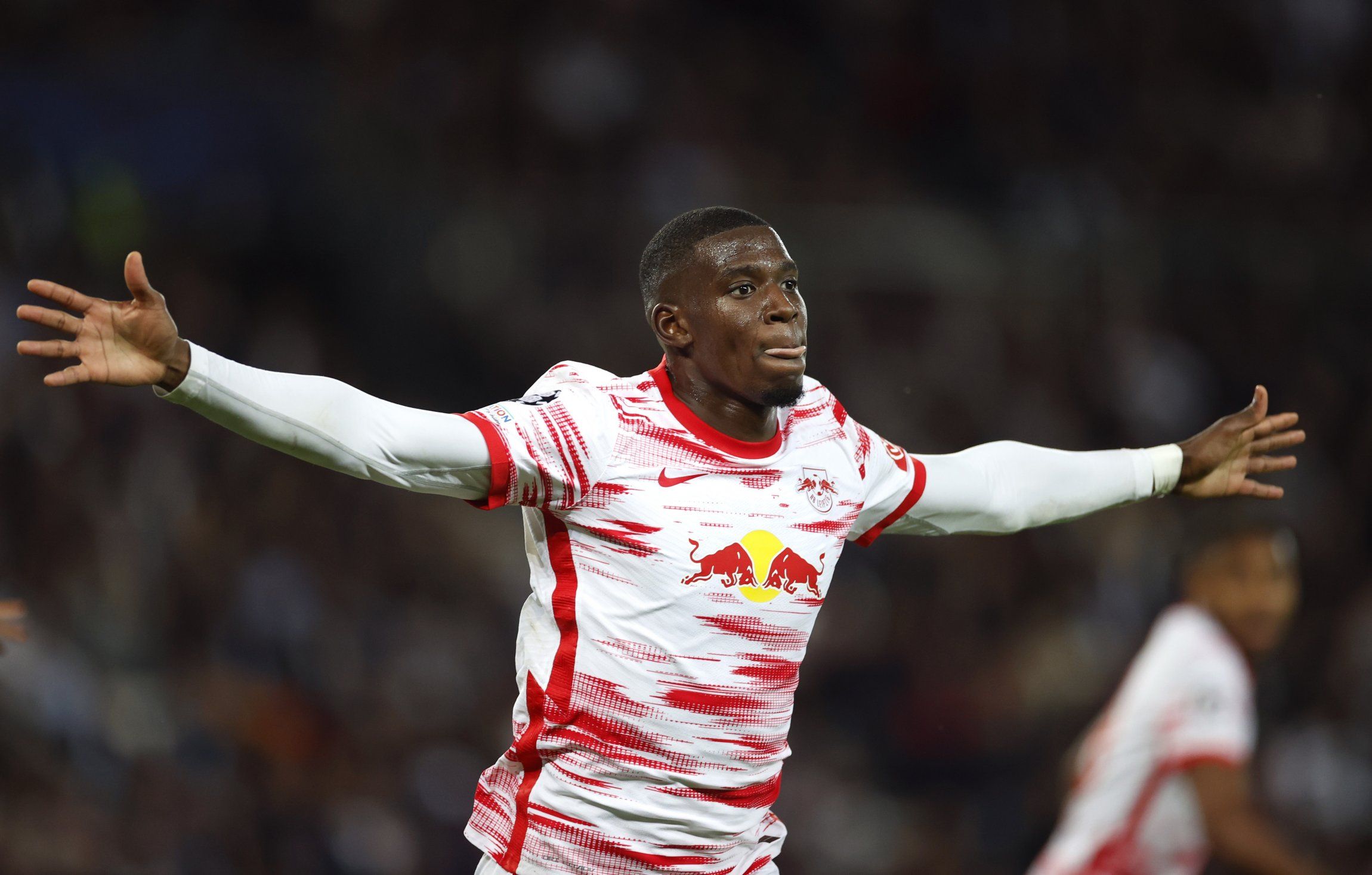 RB Leipzig full-back Nordi Mukiele in Champions League action
