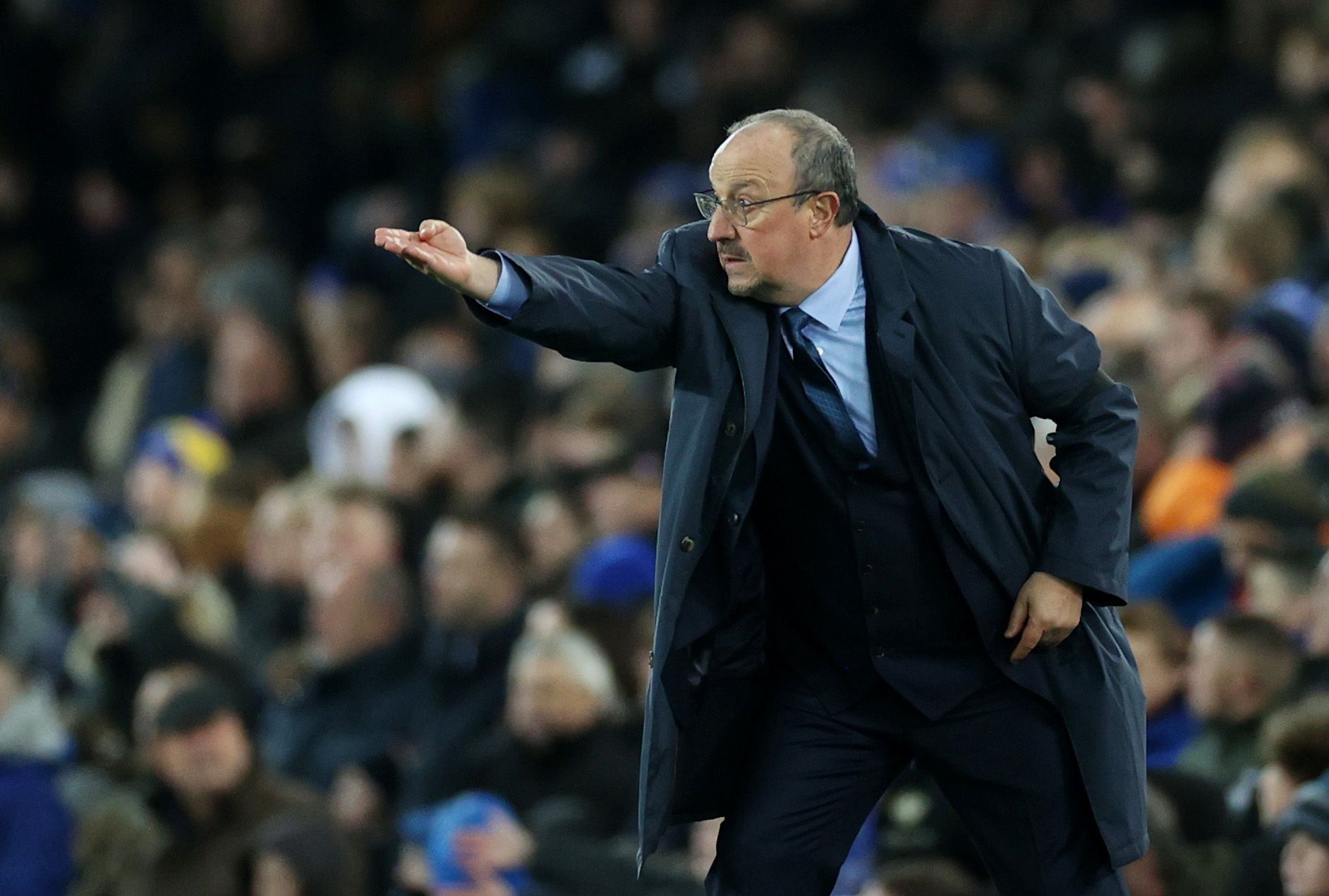 Everton manager Rafa Benitez taking charge of a Premier League game