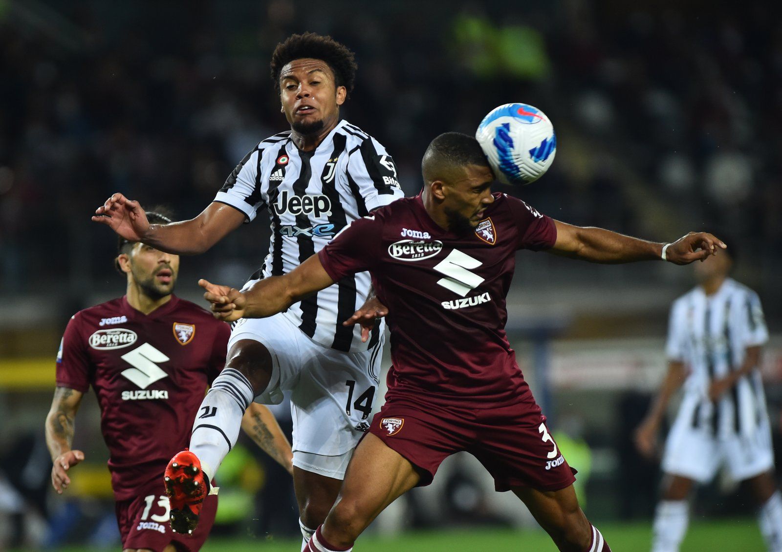 David Hancko of Fiorentina pulls on the shirt of Cristiano Ronaldo of  Juventus during the Serie A match at Allianz Stadium, Turin. Picture date:  20th April 2019. Picture credit should read: Jonathan