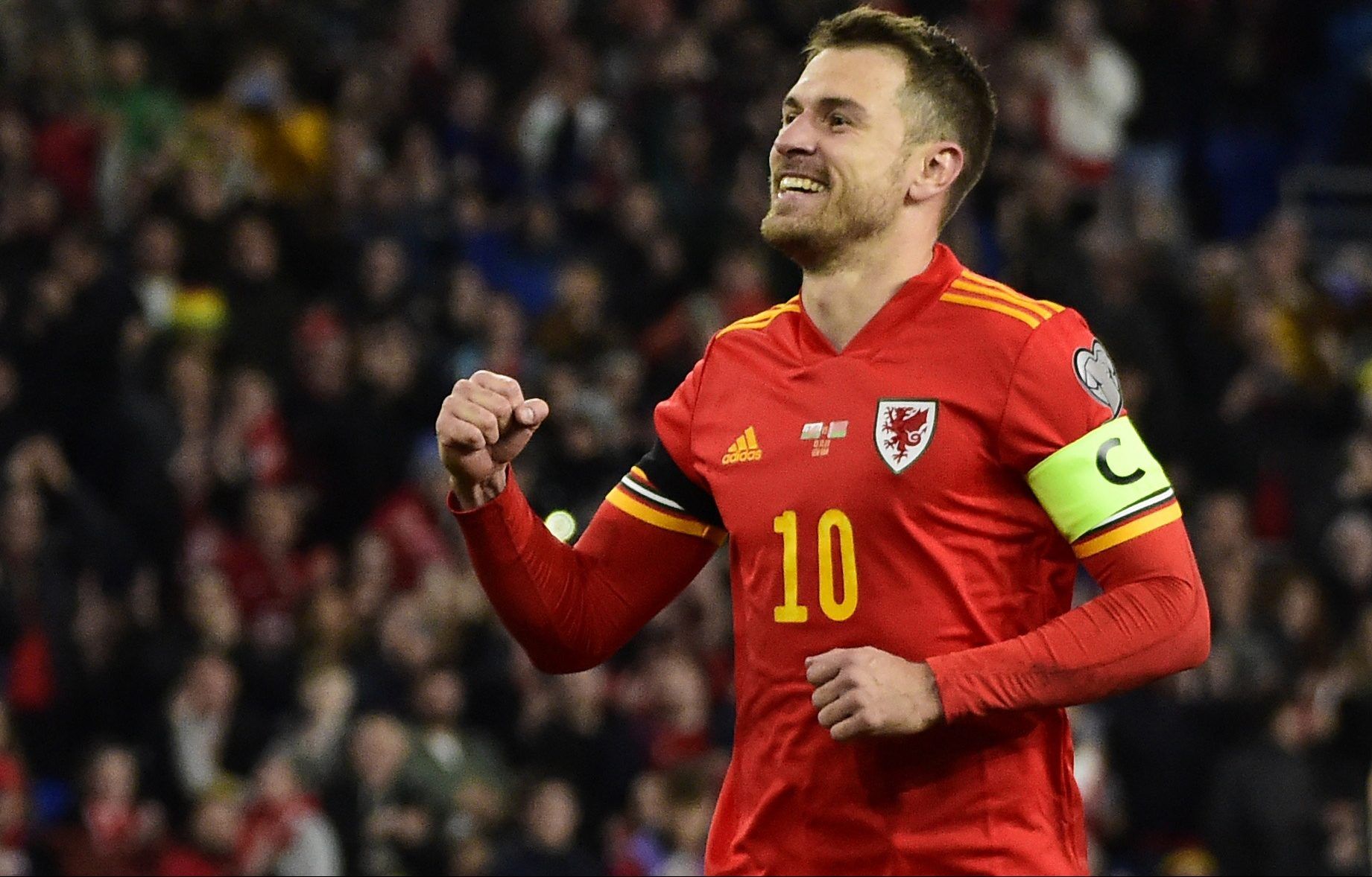 Soccer Football - World Cup - UEFA Qualifiers - Group E - Wales v Belarus - Cardiff City Stadium, Cardiff, Wales, Britain - November 13, 2021 Wales' Aaron Ramsey celebrates scoring their third goal Reuters/Rebecca Naden
