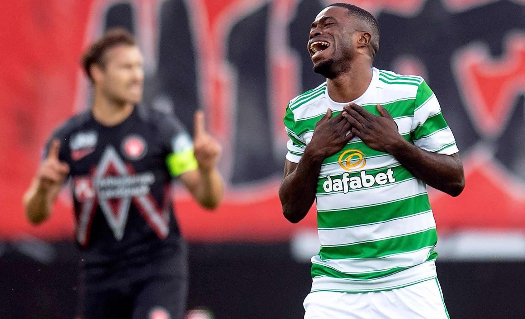 Soccer Football - Champions League - Second Qualifying Round - Second Leg - FC Midtjylland v Celtic - MCH Arena, Herning, Denmark - July 28, 2021 Celtic's Ismaila Soro reacts Bo Amstrup/Ritzau Scanpix via REUTERS      ATTENTION EDITORS - THIS IMAGE WAS PROVIDED BY A THIRD PARTY. DENMARK OUT. NO COMMERCIAL OR EDITORIAL SALES IN DENMARK.