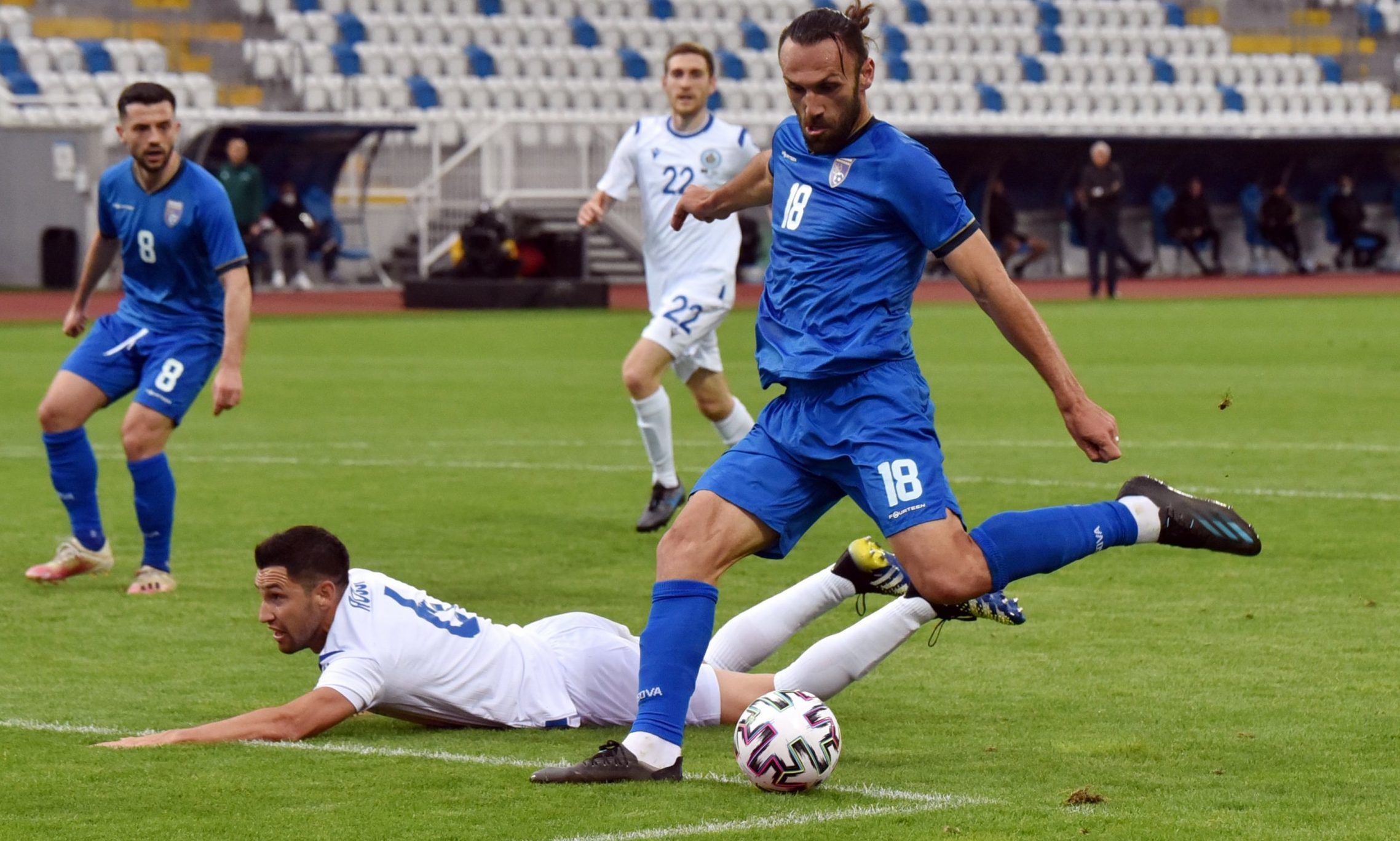 Kosovo striker Vedat Muriqi scores against San Marino