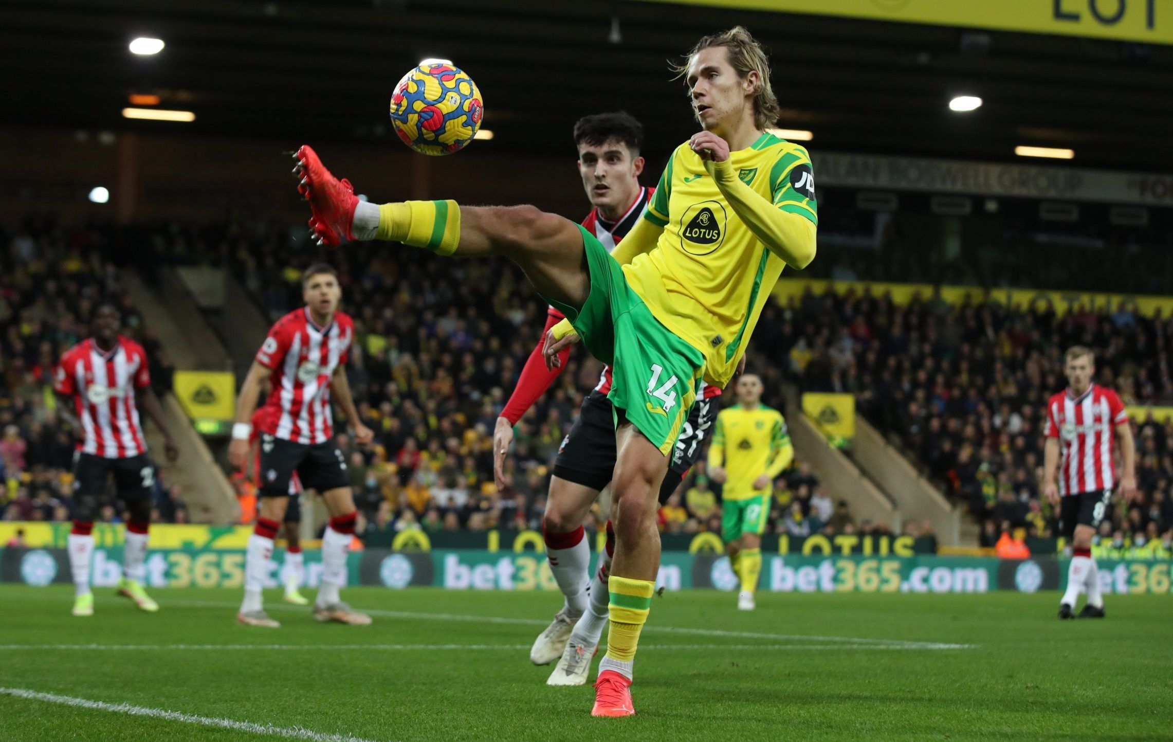 Norwich City midfielder Todd Cantwell in action against Southampton