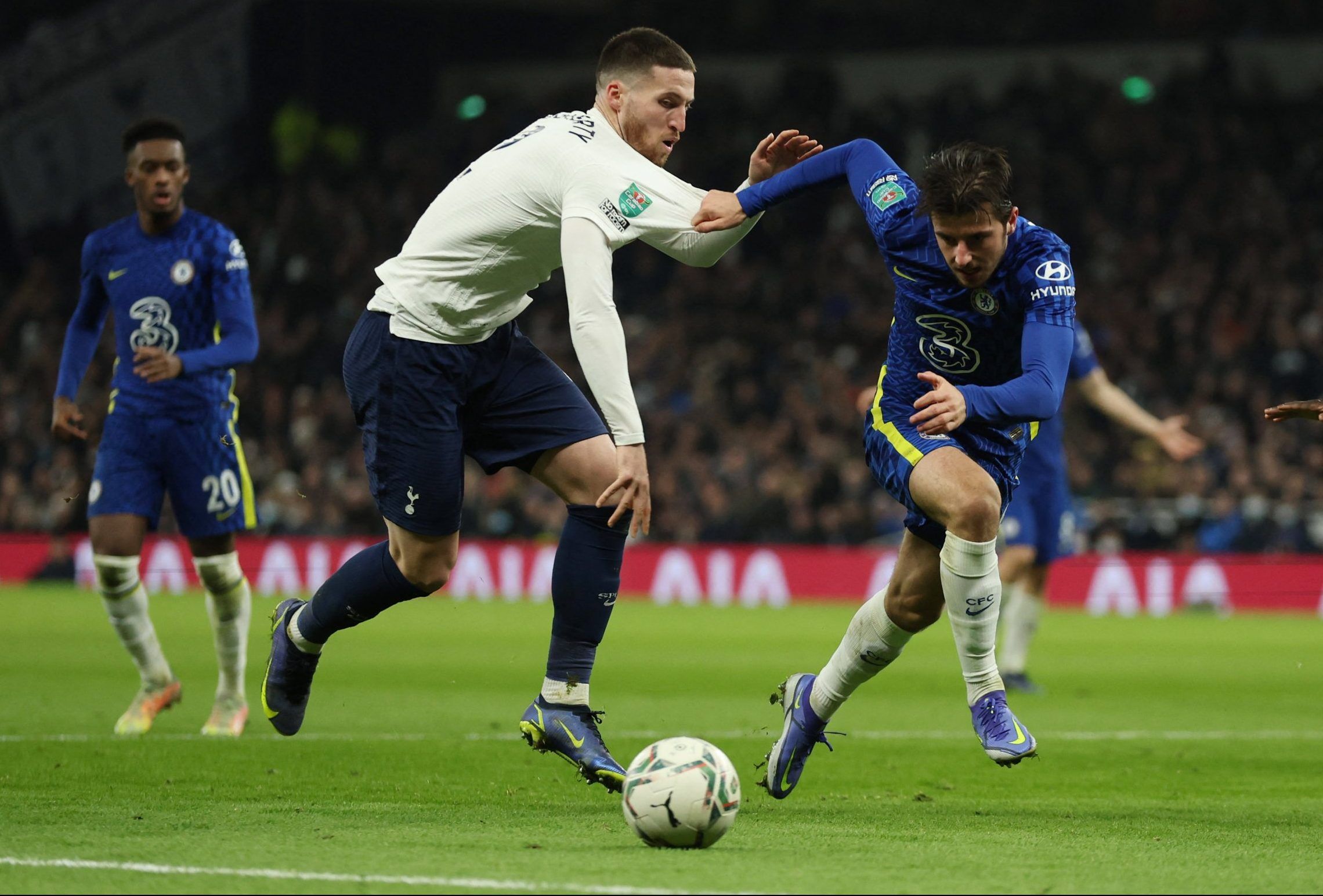 Spurs defender Matt Doherty battles Chelsea's Mason Mount in Carabao Cup semi-final