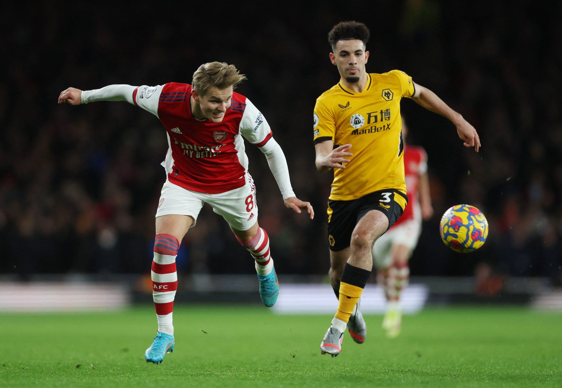 Arsenal midfielder Martin Odegaard in action against Wolves in the Premier League