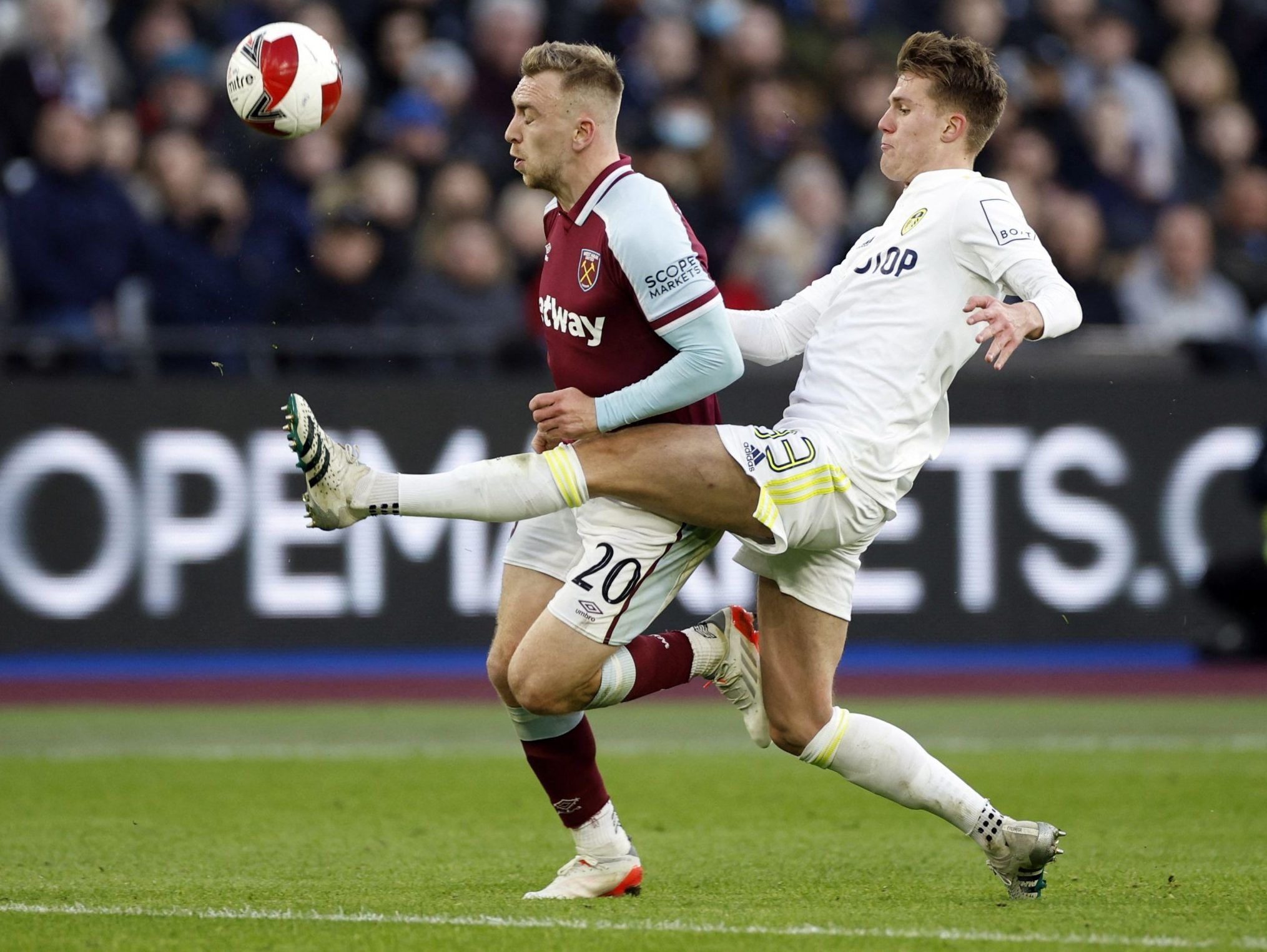 Leeds United defender Leo Hjelde in action against West Ham United