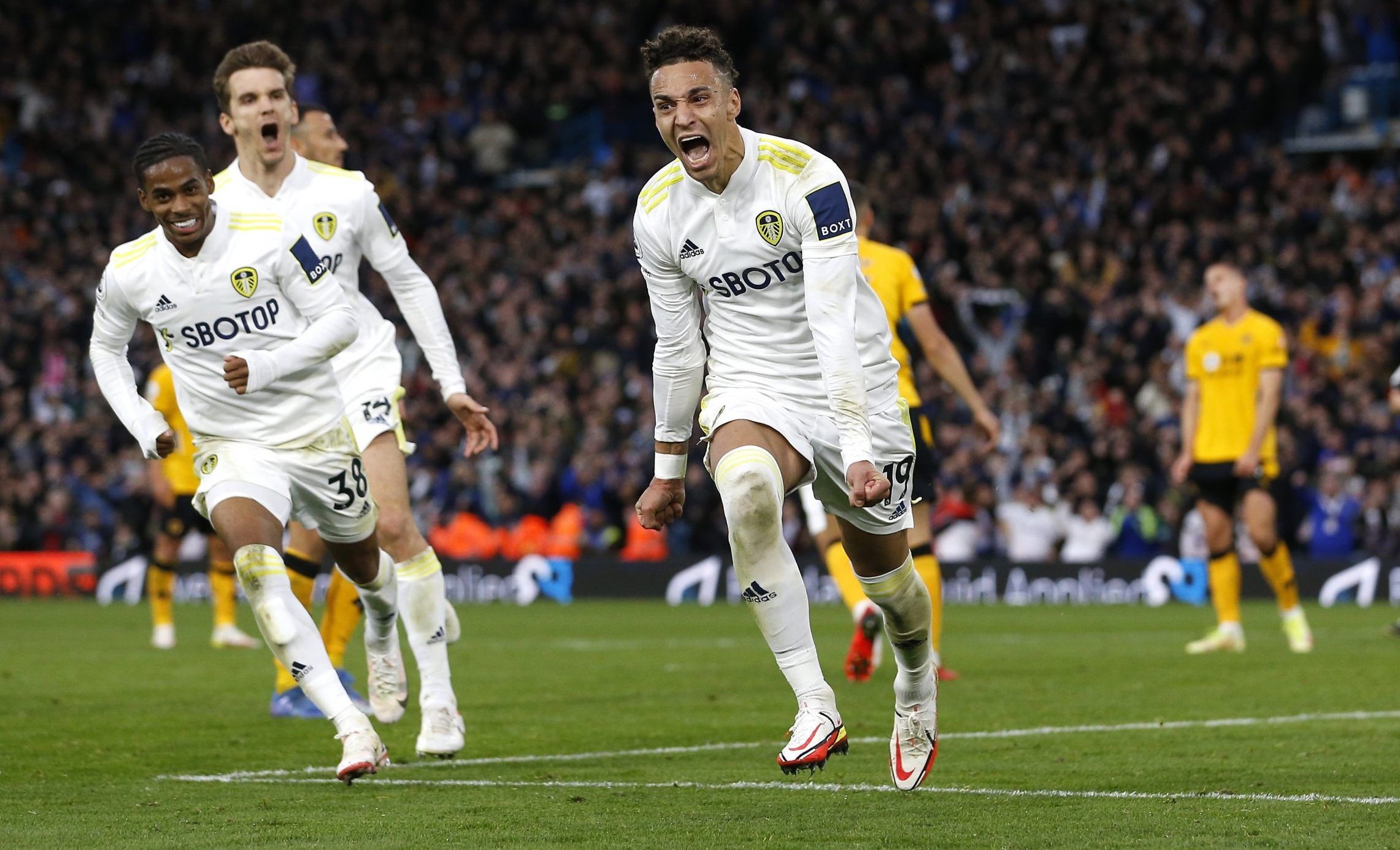Leeds midfielder Rodrigo celebrates scoring